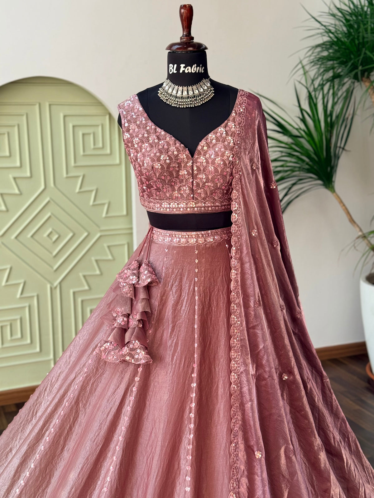 Dusty Rose Pink color Designer Sequence Embroidery work Lehenga choli BL1693