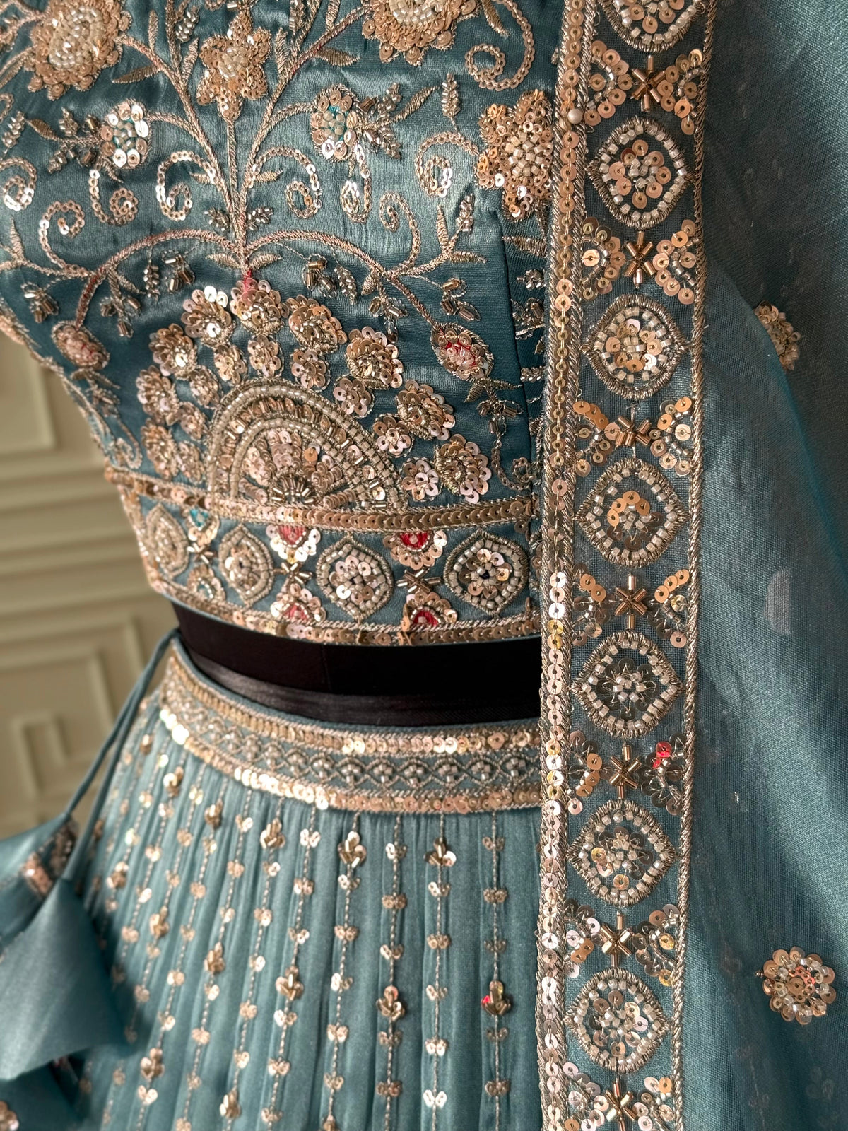 Sky blue color Bids Embroidery work Designer Lehenga Choli BL1661