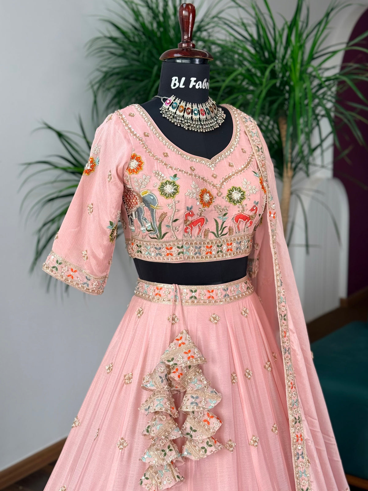 Peach Pink color Designer Bids Embroidery work Lehenga choli BL1747