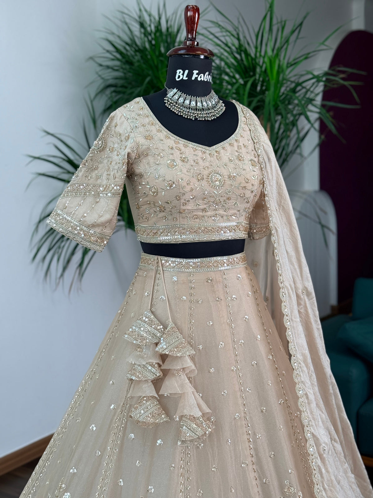 Dusty Peach color Designer Bids Embroidery work Lehenga choli BL1737