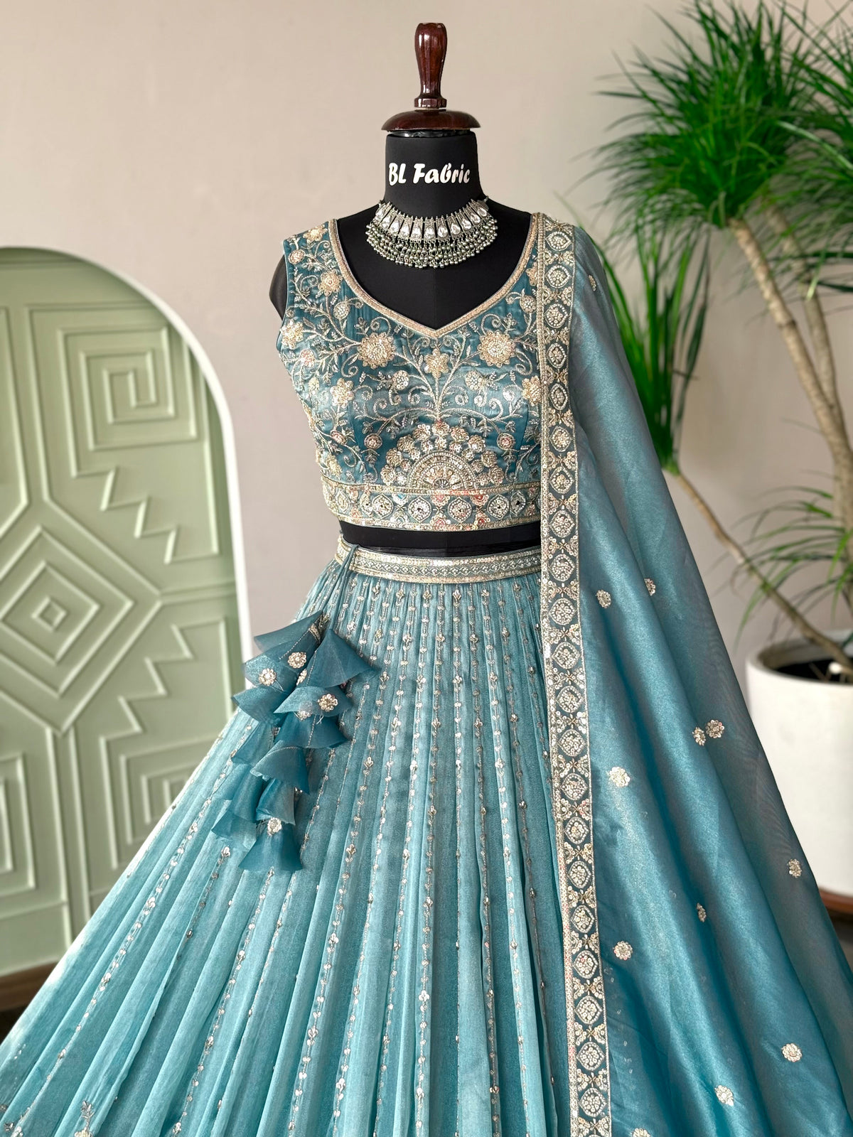 Sky blue color Bids Embroidery work Designer Lehenga Choli BL1661