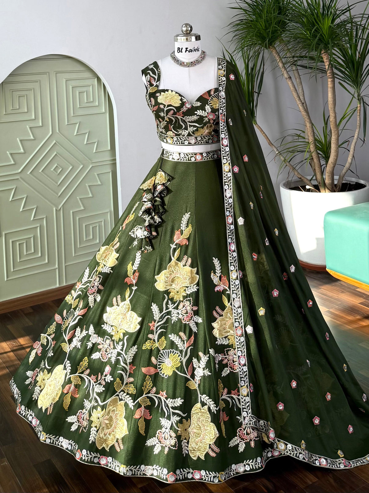 Green color Sequence Embroidery work Designer Lehenga Choli BL1660