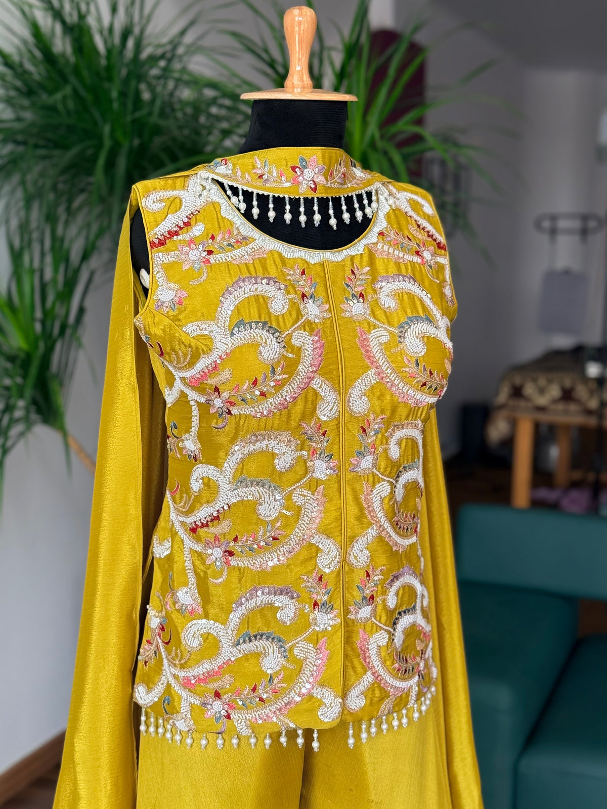 Yellow color Bids Sequence Embroidery work Sharara set BLS141