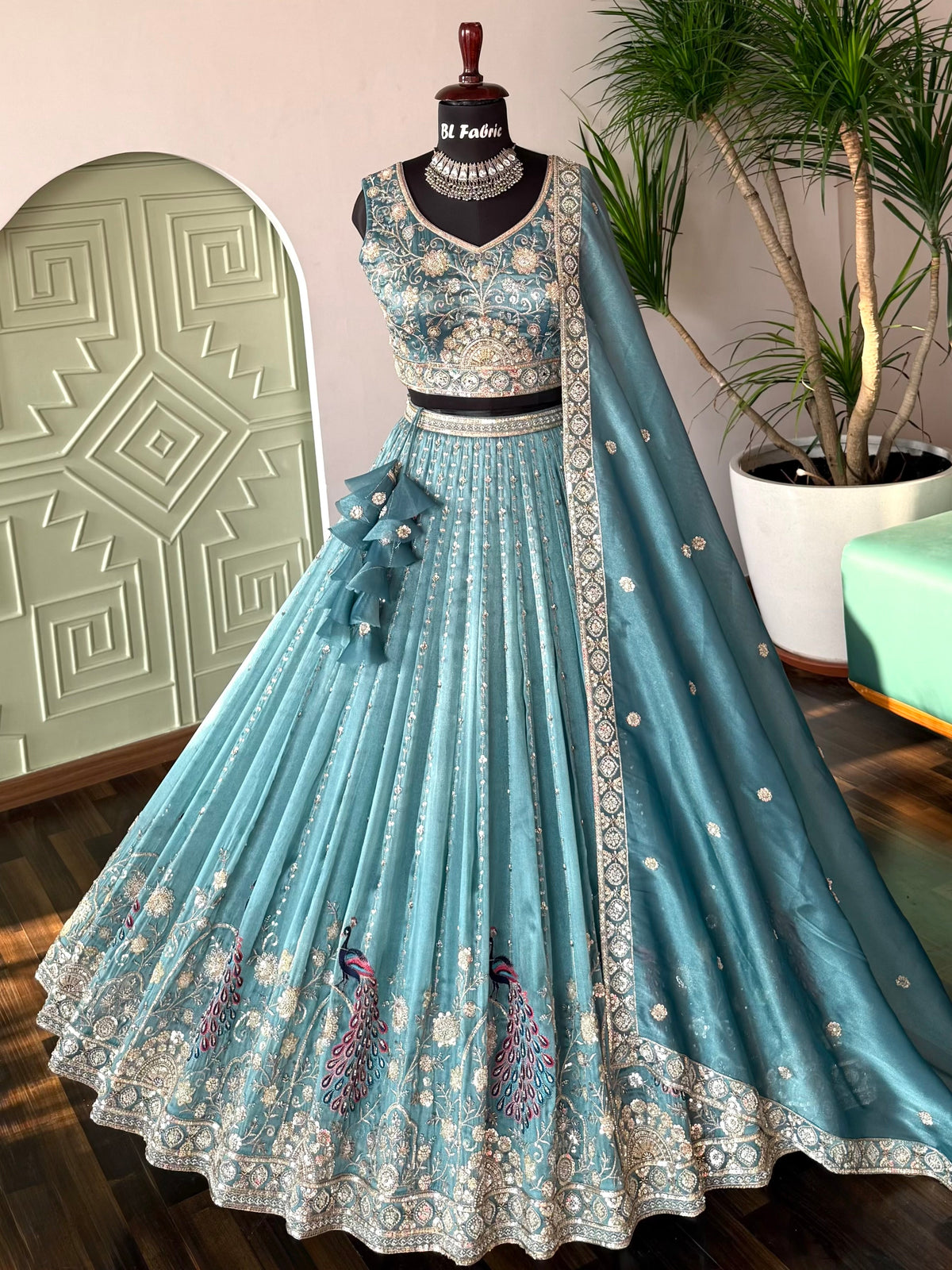 Sky blue color Bids Embroidery work Designer Lehenga Choli BL1661