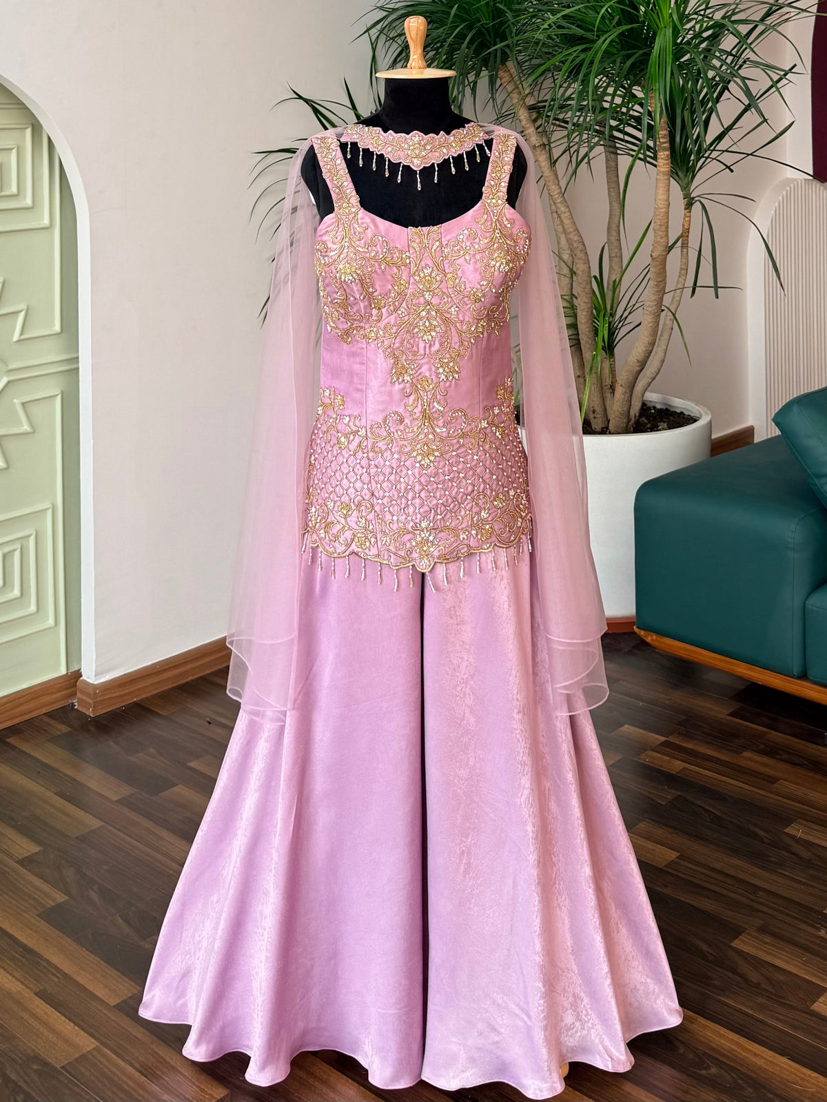 Lavender Pink color Bids Sequence Embroidery work Sharara set BLS129