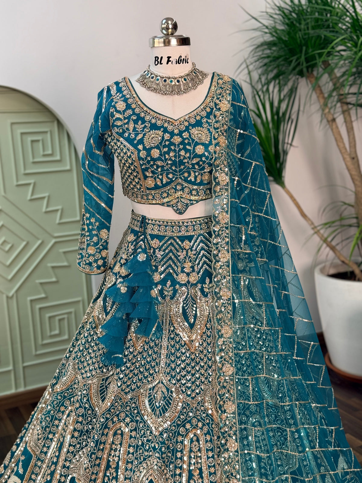 Firozi color Hand Embroidery work Designer Lehenga Choli for Wedding Function BL1703