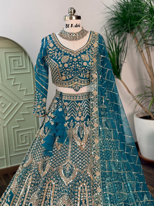 Firozi color Hand Embroidery work Designer Lehenga Choli for Wedding Function BL1703