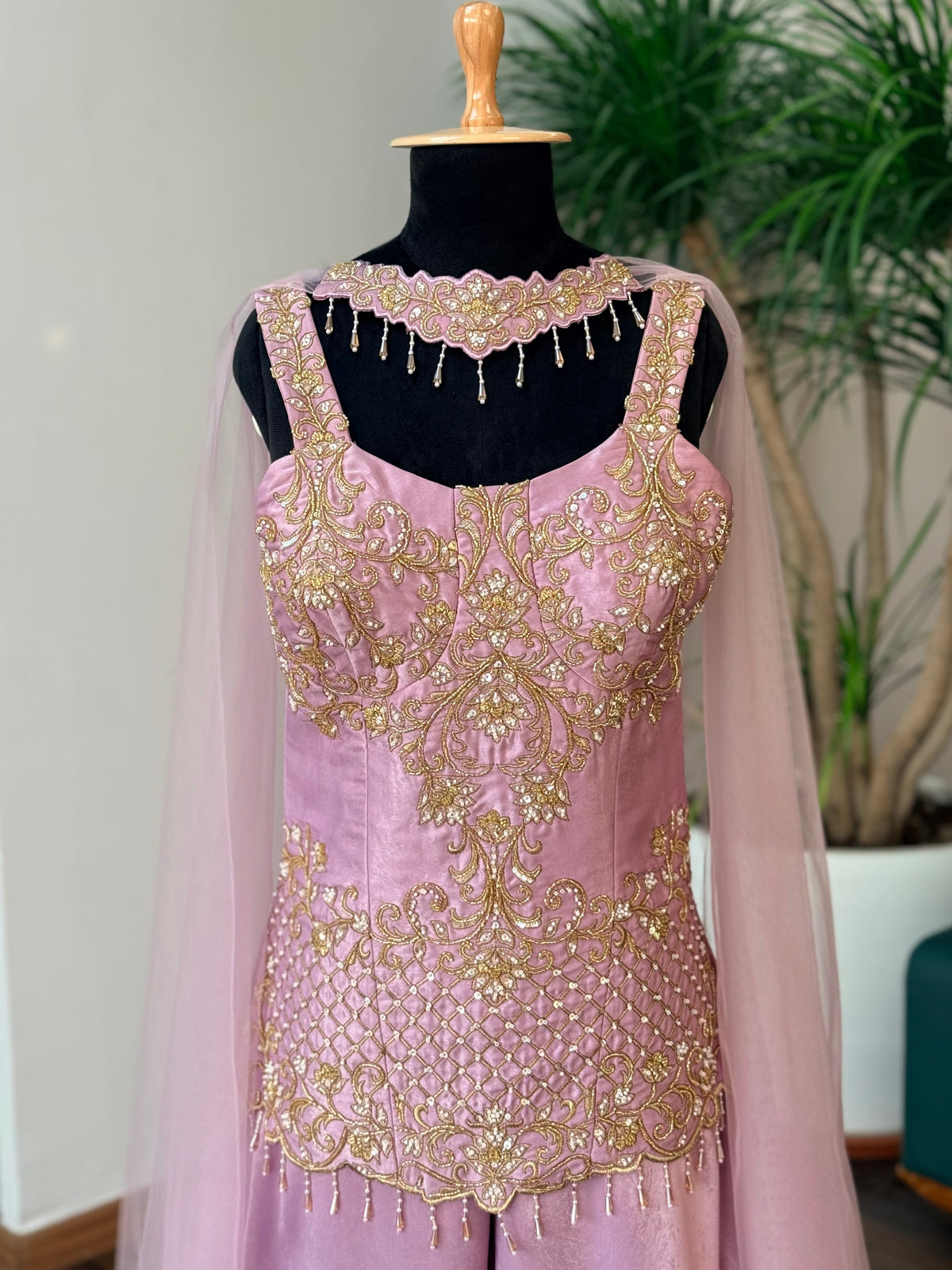 Lavender Pink color Bids Sequence Embroidery work Sharara set BLS129