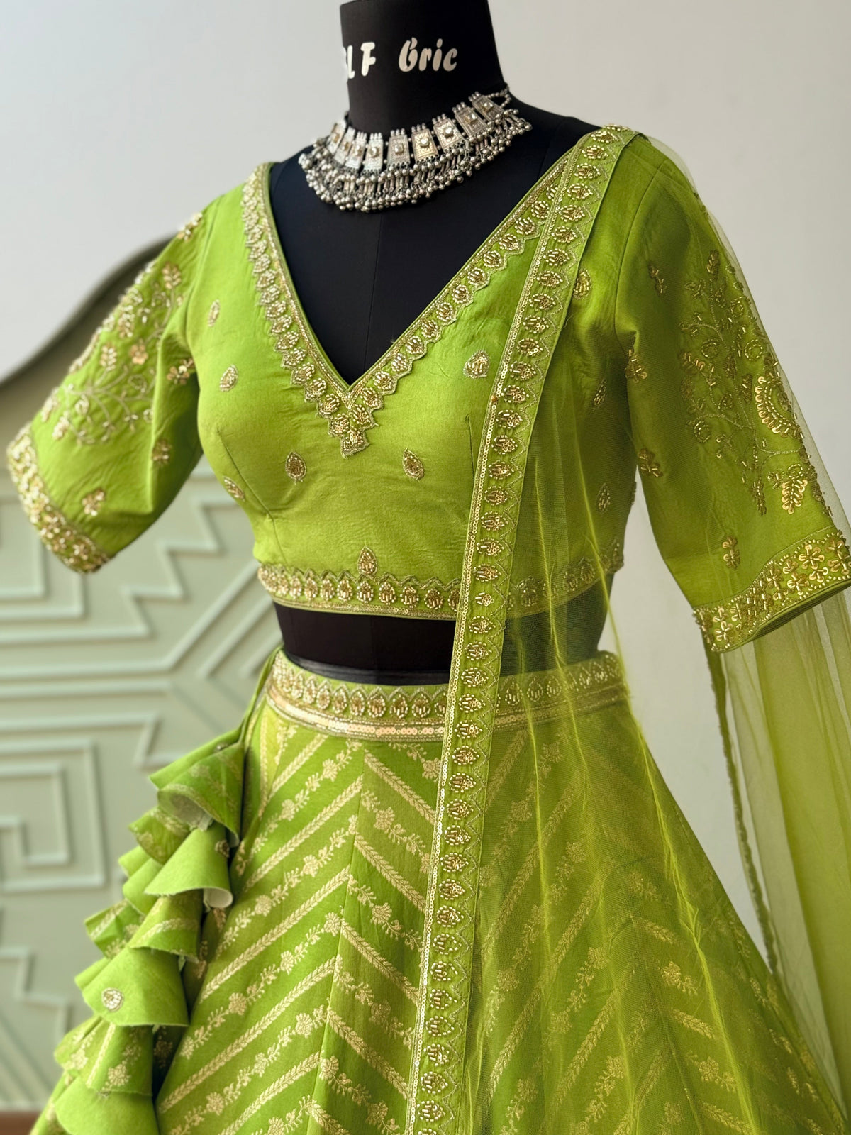 Parrot Green color Jacquard Fabric With Bids Designer Lehenga choli for Any Function BL1704