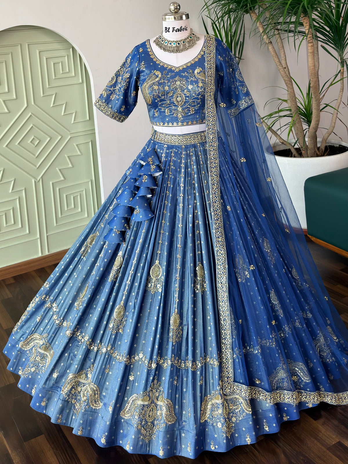 Royal blue color Jacquard Fabric With Bids Designer Lehenga choli for Any Function BL1696