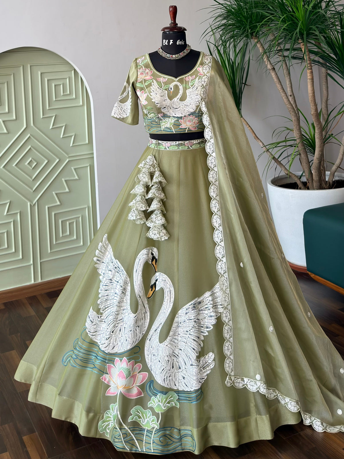 Pista Green color Sequence Embroidery work Designer Lehenga Choli BL1705