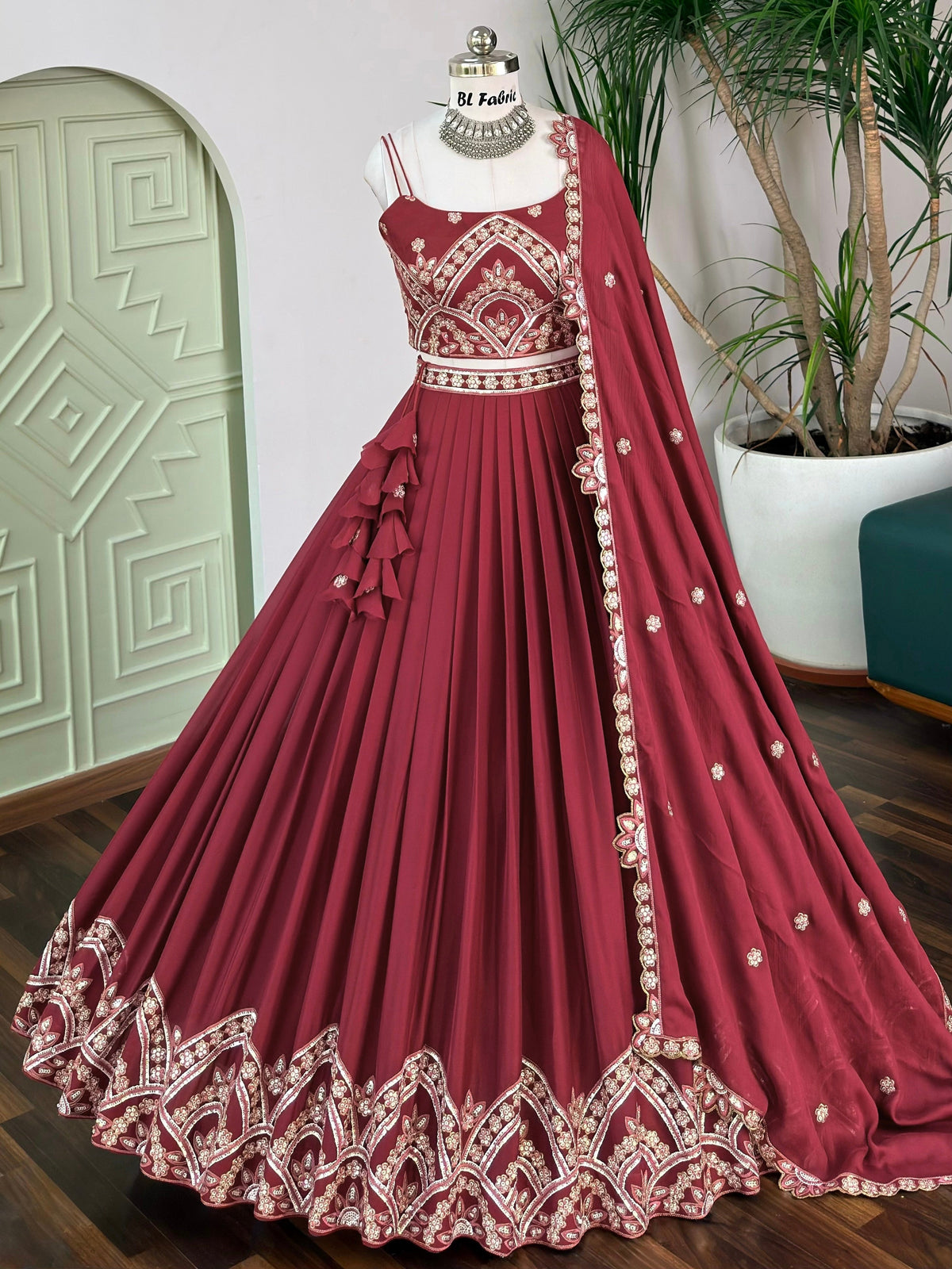 Deep Maroon  color Sequence Embroidery work Designer Lehenga Choli BL1714