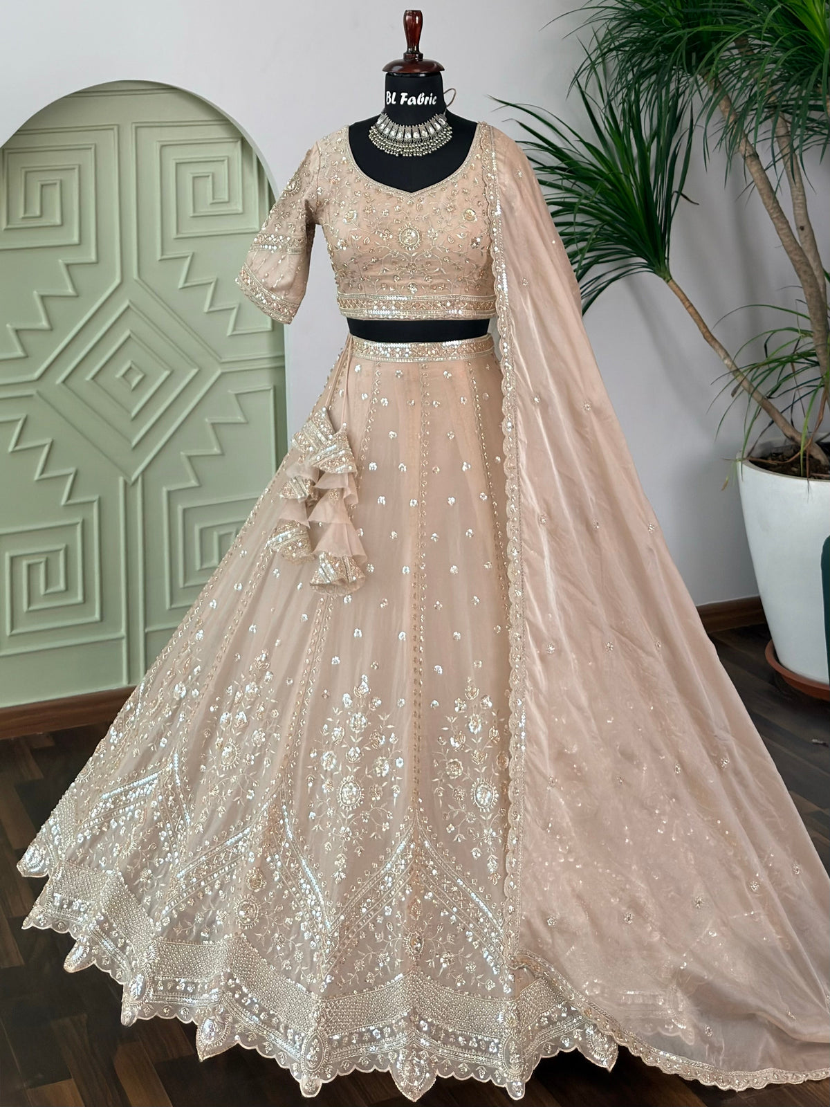 Dusty Peach color Designer Bids Embroidery work Lehenga choli BL1737