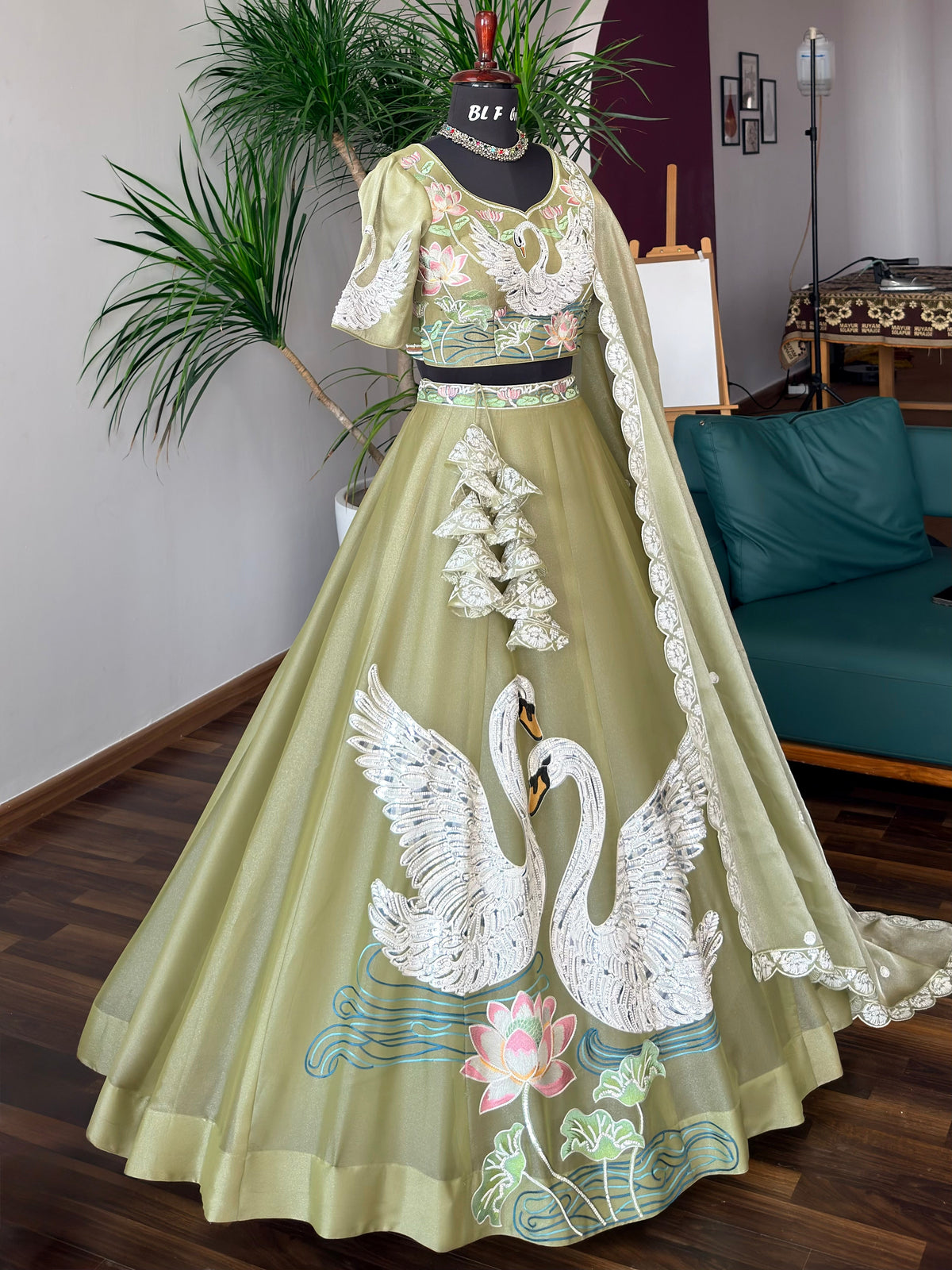 Pista Green color Sequence Embroidery work Designer Lehenga Choli BL1705