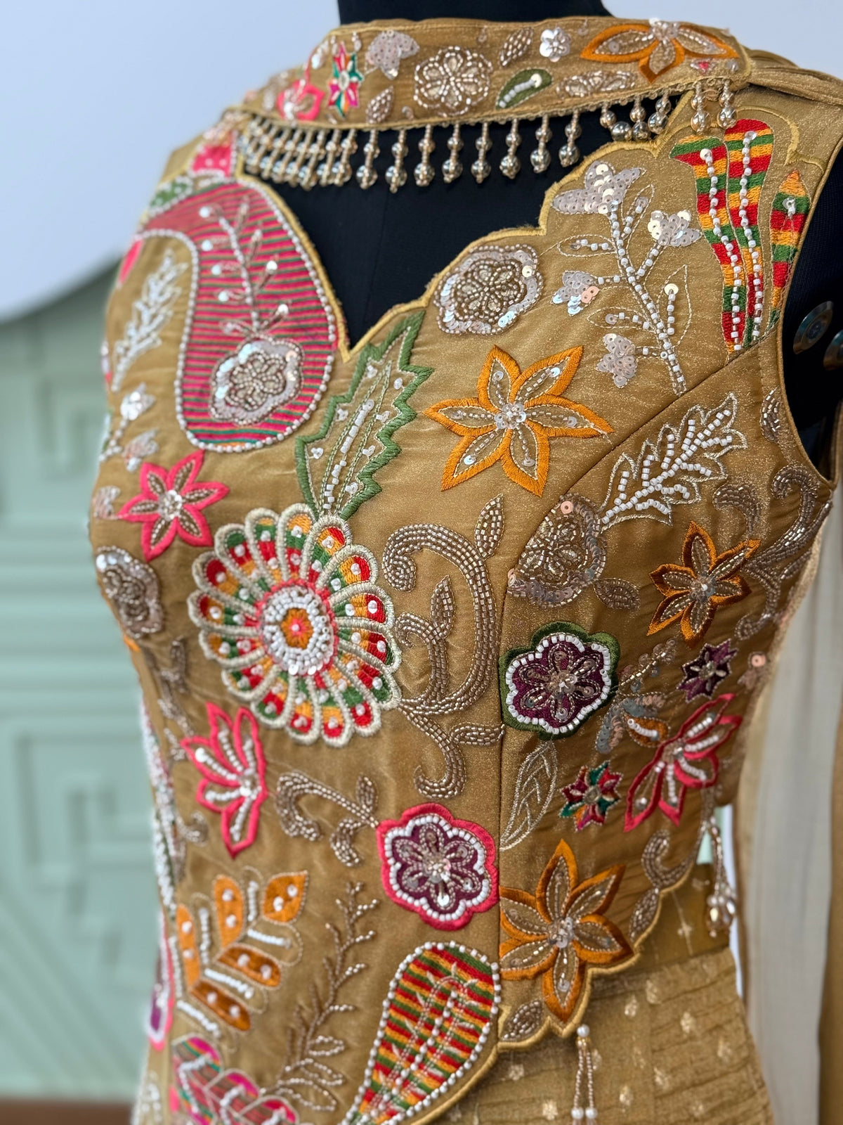 Golden Beige color Bids Embroidery work Sharara set BLS112