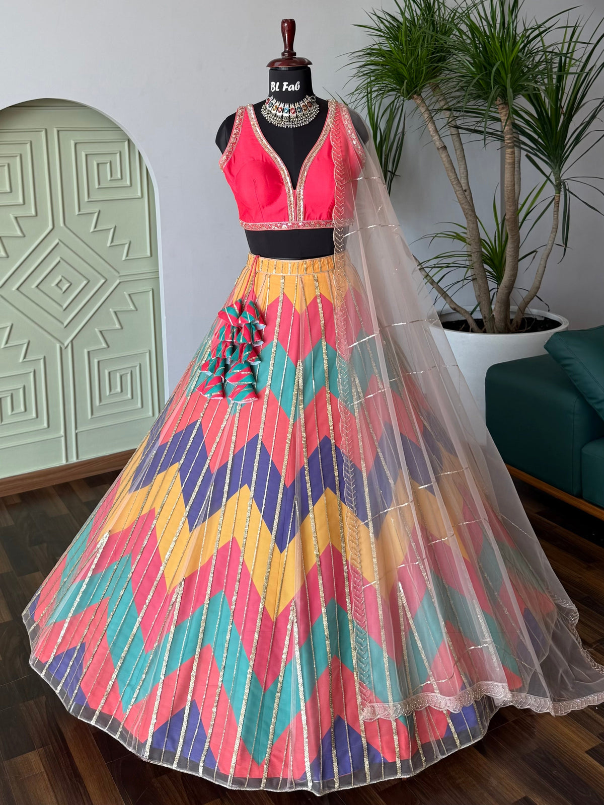 Multi color Designer Sequence Embroidery work Lehenga choli BL1640