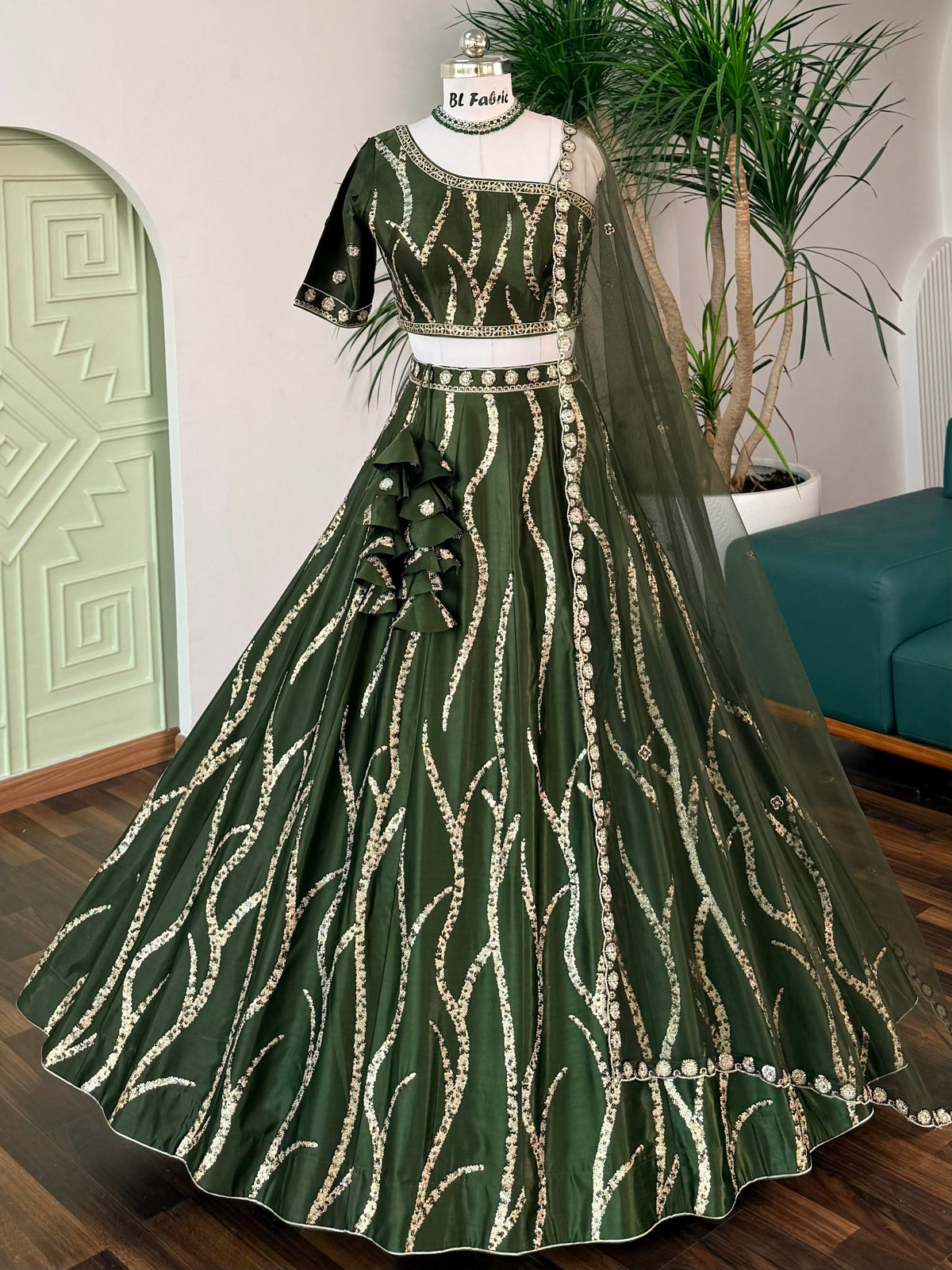 Bottle Green color Designer Sequence Embroidery work Lehenga choli BL1721