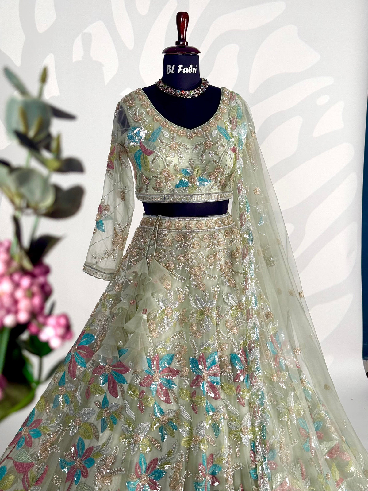 Pastal Green color Hand Embroidery work Designer Lehenga Choli for Wedding Function BL1592