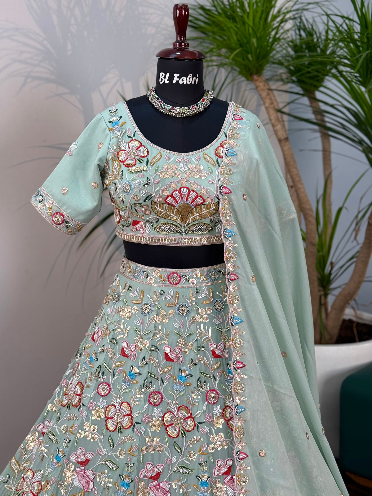 Pastal Green color Hand Embroidery work Designer Lehenga Choli for Wedding Function BL1599