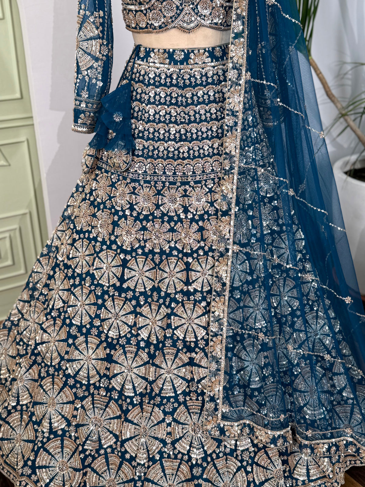 Firozi color Hand Embroidery work Designer Lehenga Choli for Wedding Function BL1606