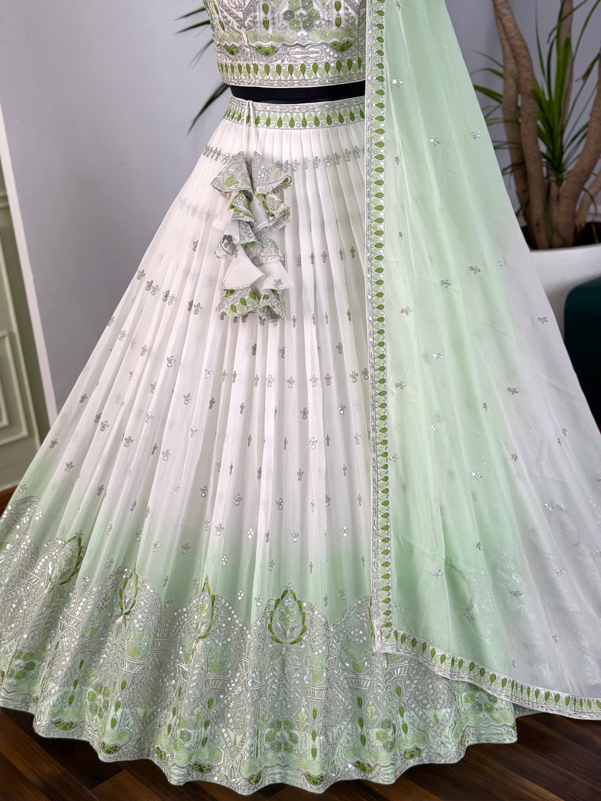 Shadding White Green color Sequence Embroidery work Designer Lehenga Choli BL1595