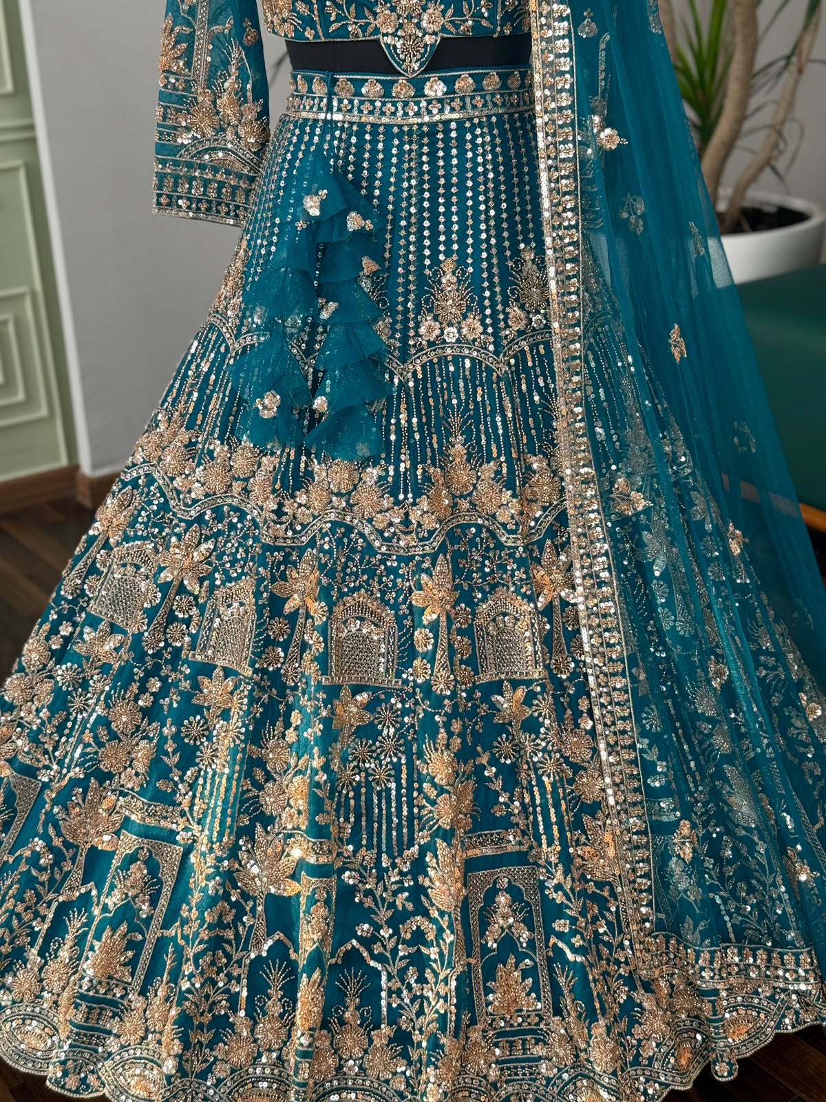 Firozi color Hand Embroidery work Designer Lehenga Choli for Wedding Function BL1616