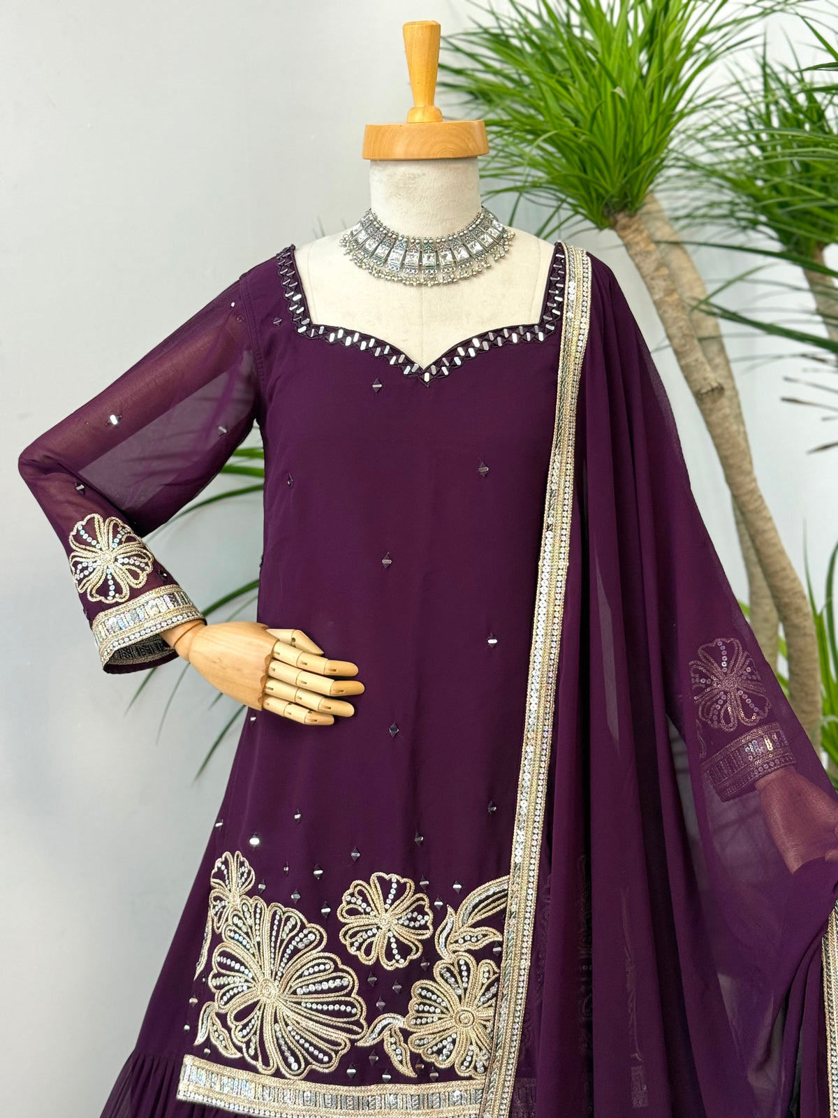 Purple color Sequence Embroidery work Sharara BLS100