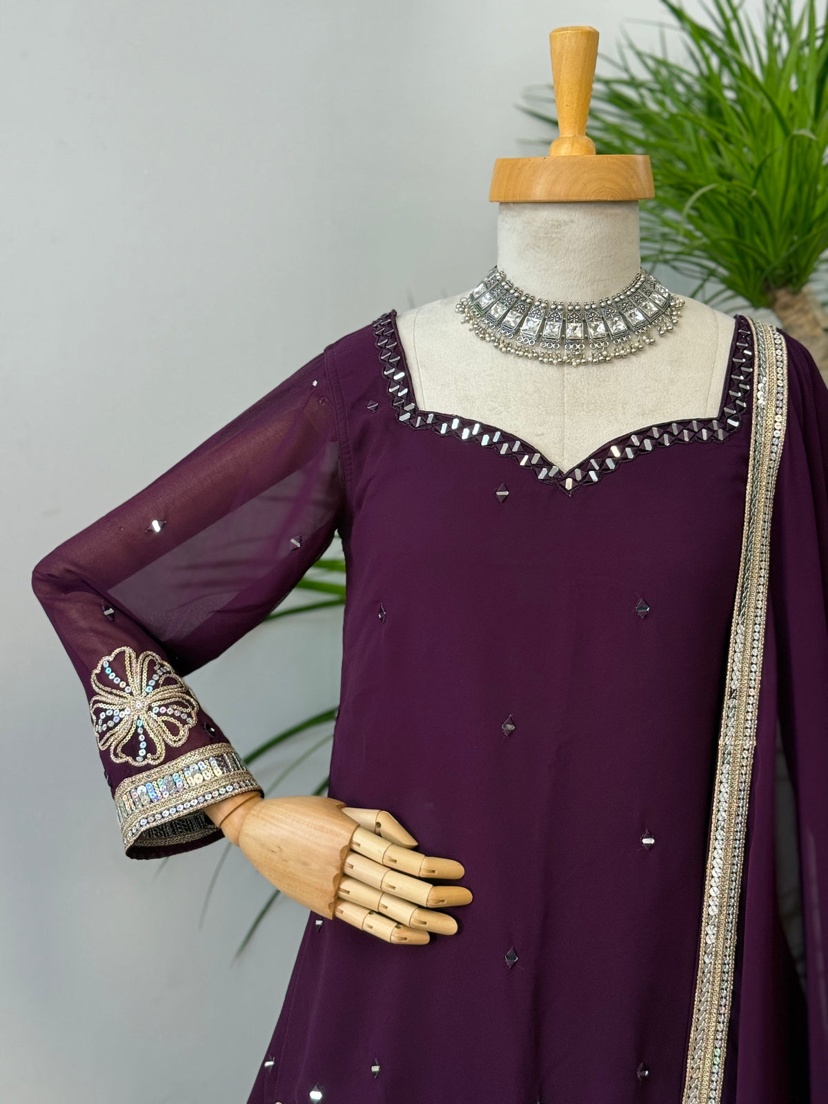 Purple color Sequence Embroidery work Sharara BLS100
