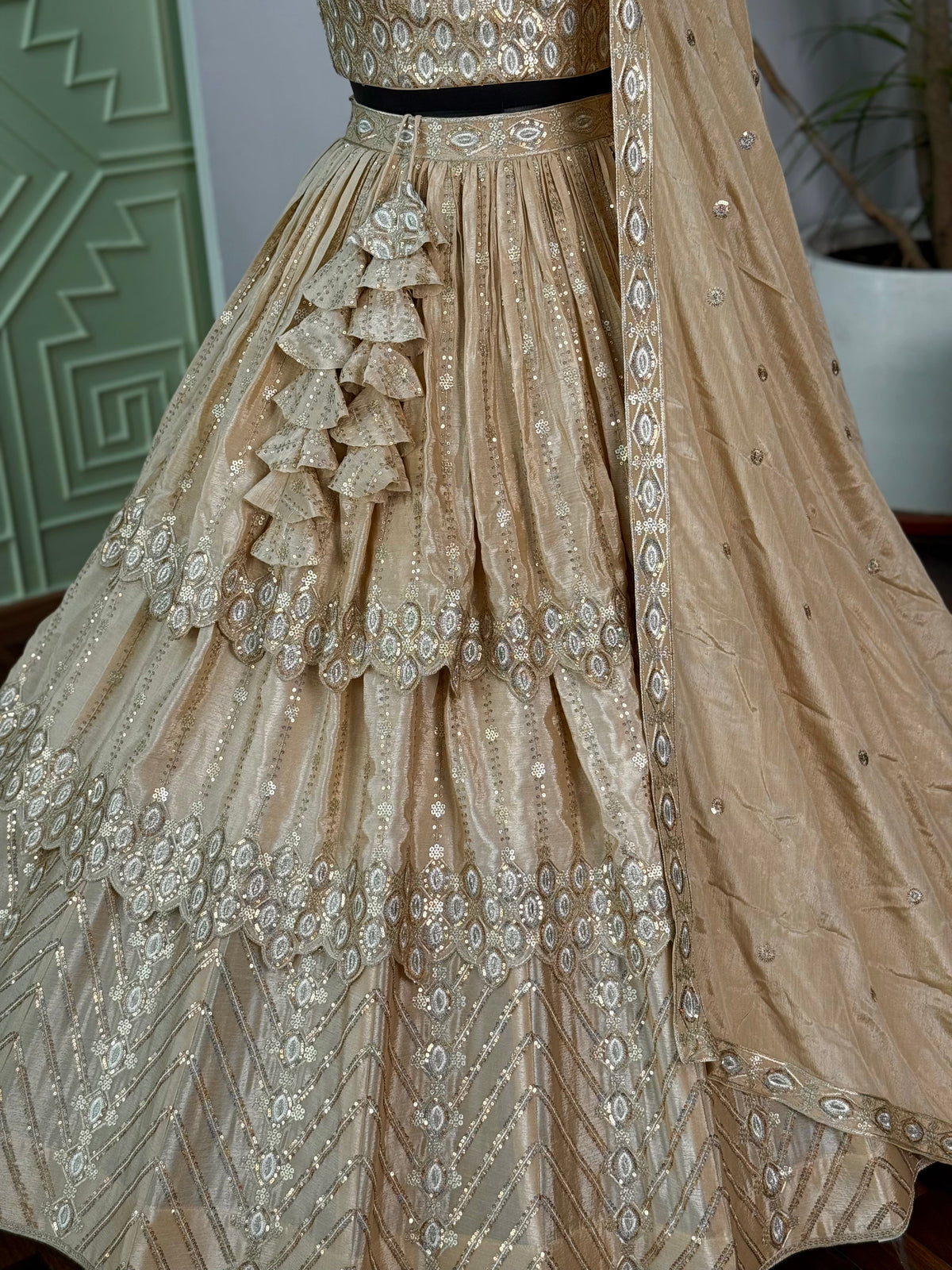 Golden color Sequence Embroidery work Designer Lehenga Choli BL1622