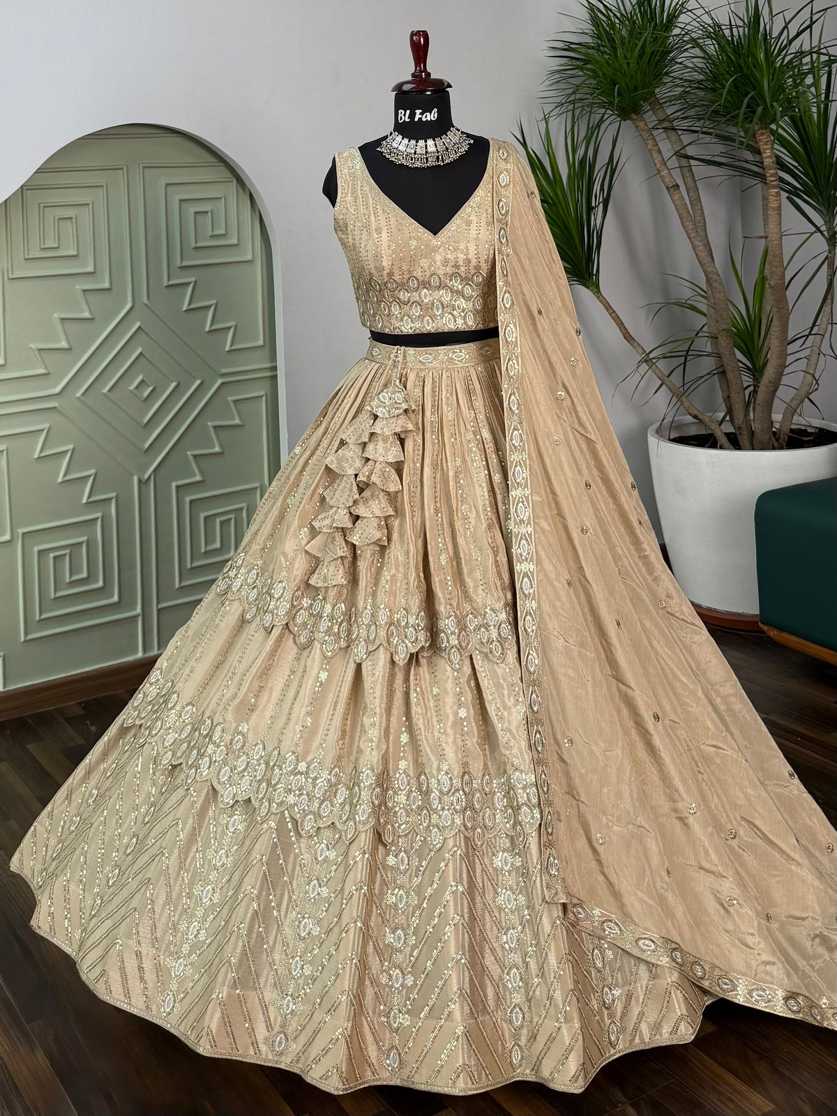 Golden color Sequence Embroidery work Designer Lehenga Choli BL1622
