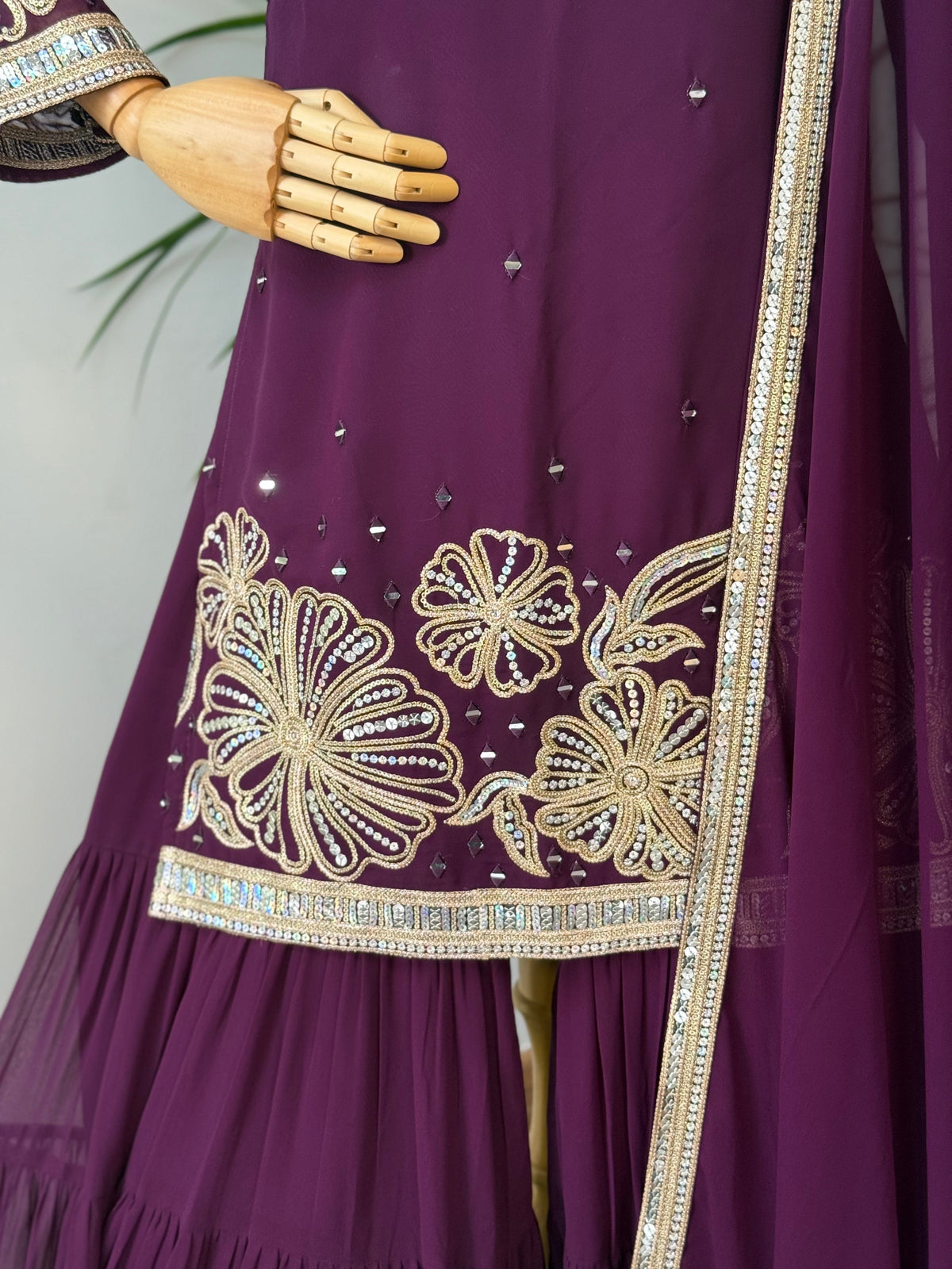 Purple color Sequence Embroidery work Sharara BLS100