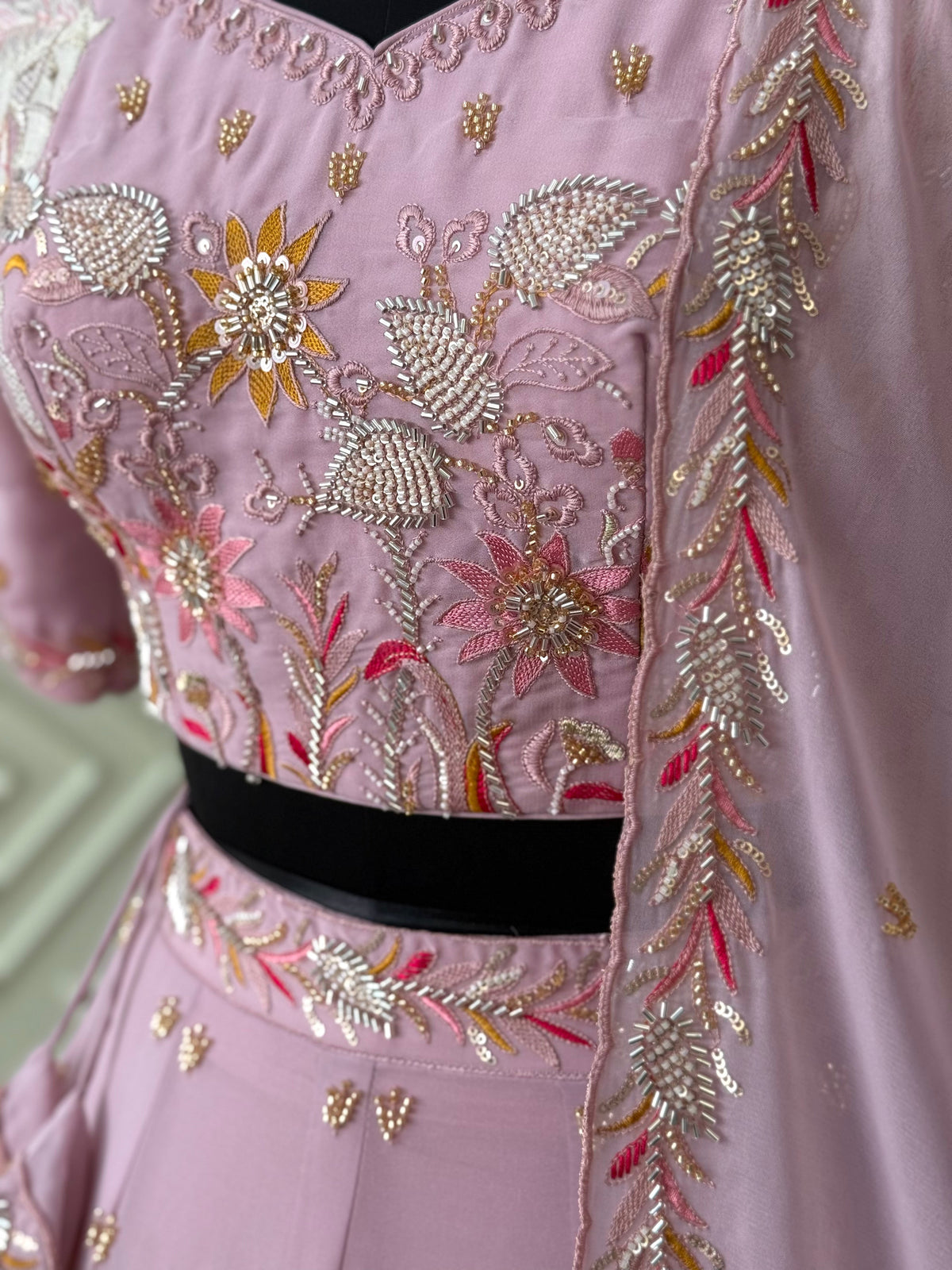 Light Pink color Hand Embroidery machine work Designer Lehenga Choli for Wedding Function BL1603