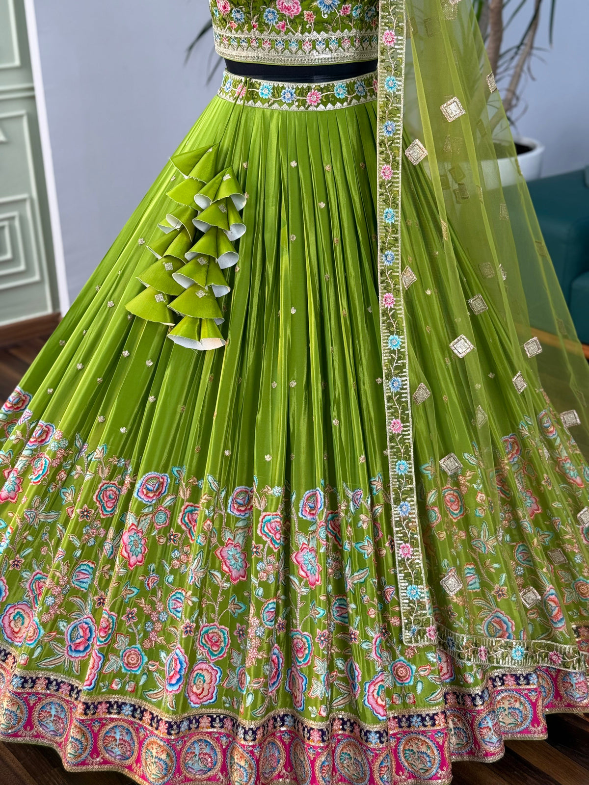 Green color Embroidery & Sequence work Designer Lehenga Choli for Wedding Function BL1620