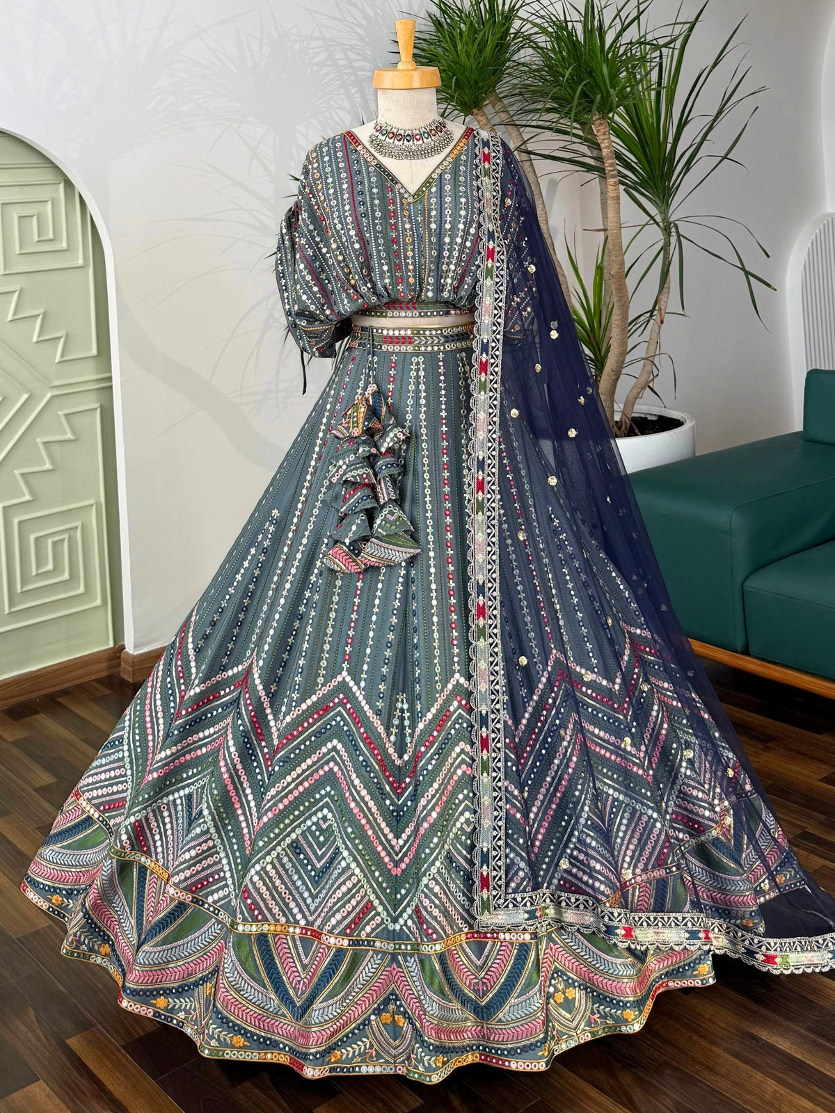 Grey color Sequence Embroidery work Designer Lehenga Choli BL1614