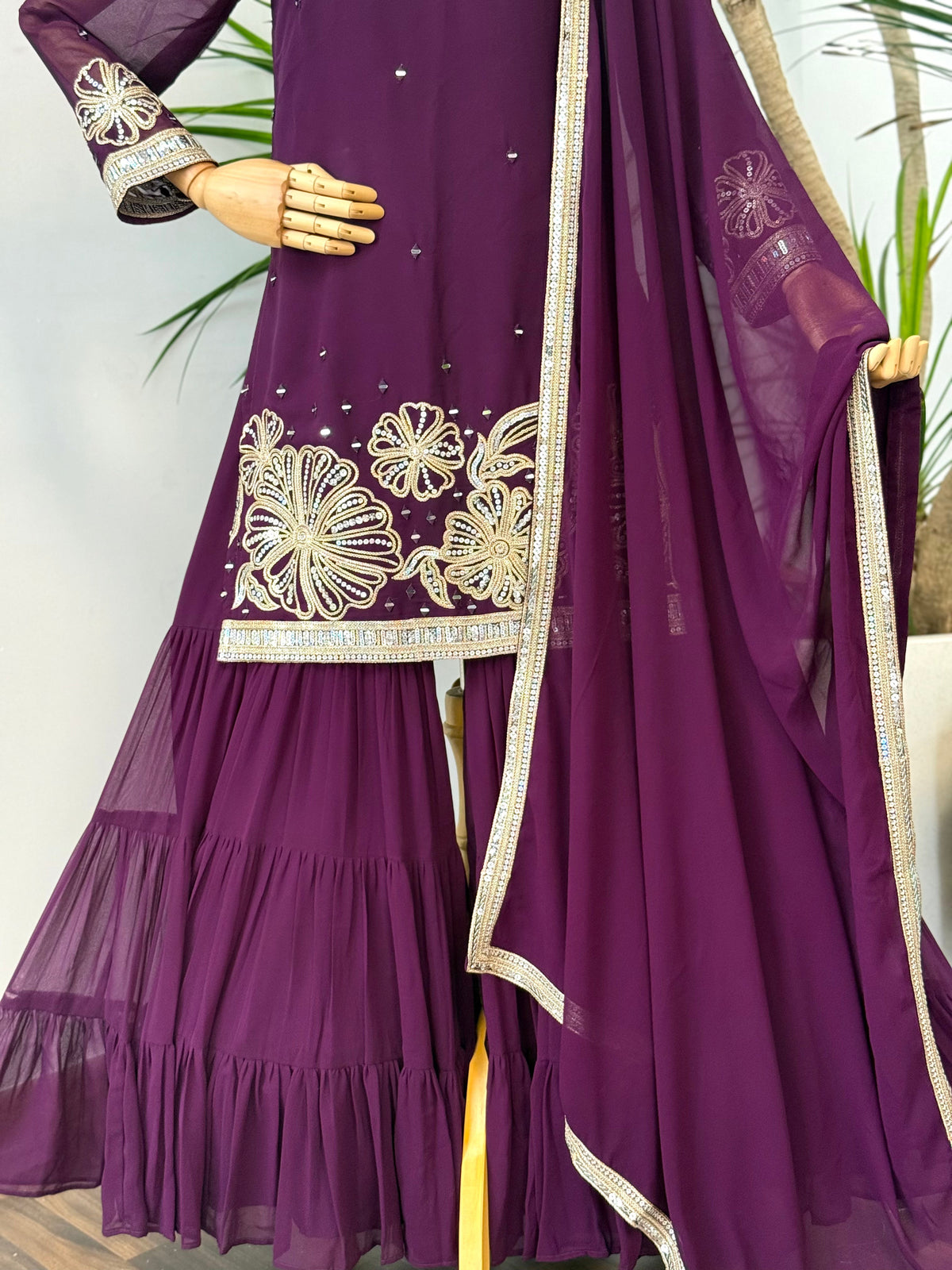 Purple color Sequence Embroidery work Sharara BLS100