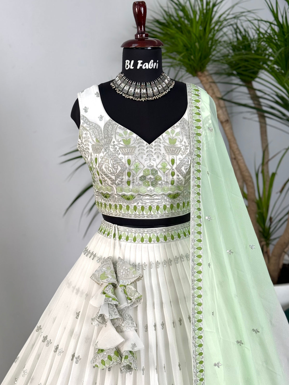 Shadding White Green color Sequence Embroidery work Designer Lehenga Choli BL1595