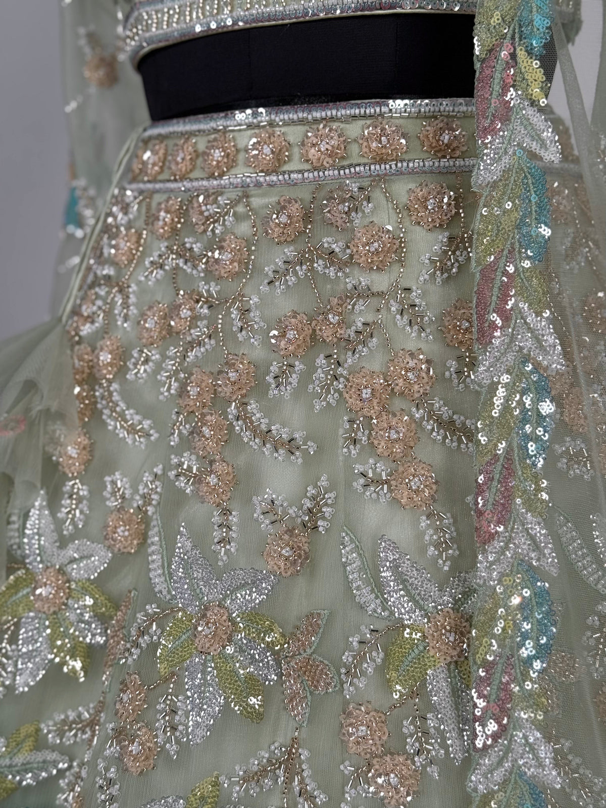 Pastal Green color Hand Embroidery work Designer Lehenga Choli for Wedding Function BL1592
