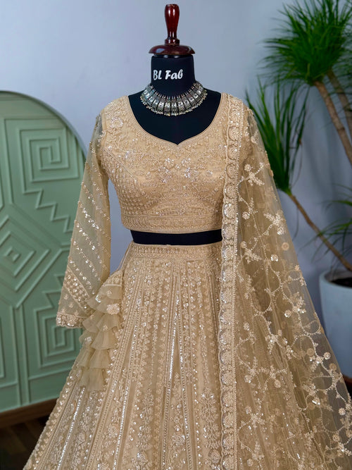 Golden color Hand Embroidery work Designer Lehenga Choli for Wedding Function BL1626