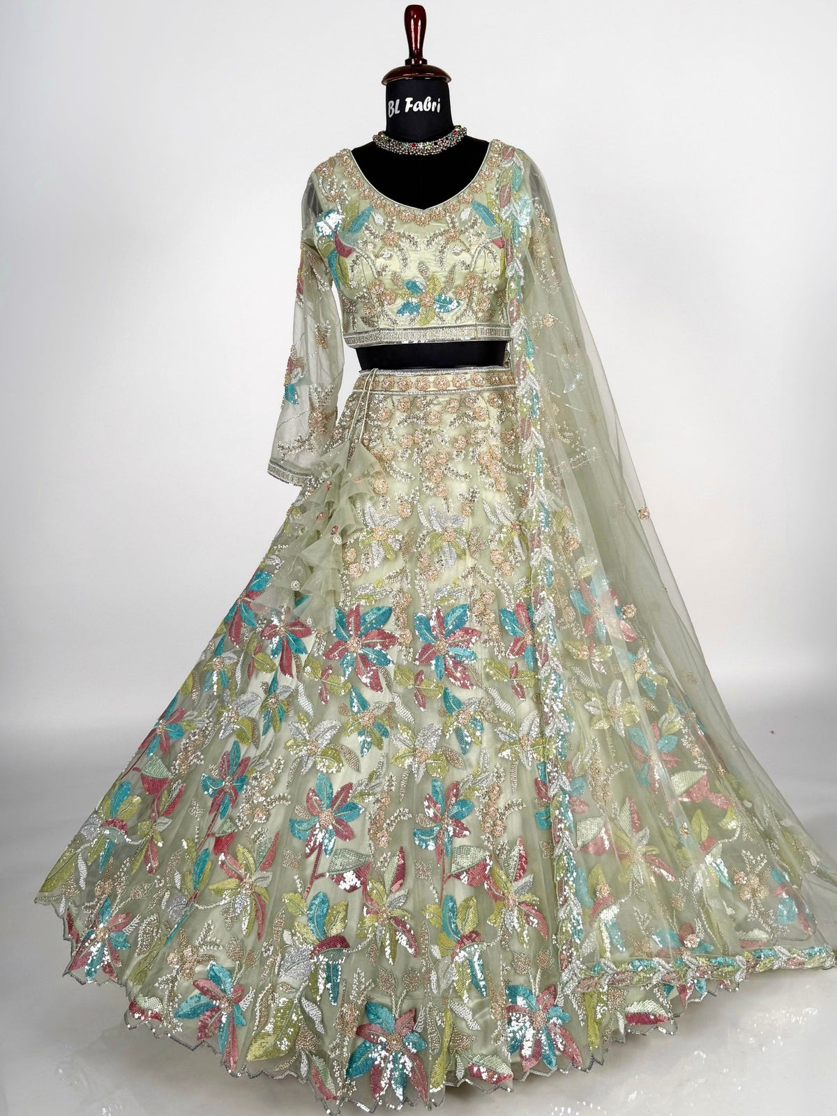 Pastal Green color Hand Embroidery work Designer Lehenga Choli for Wedding Function BL1592