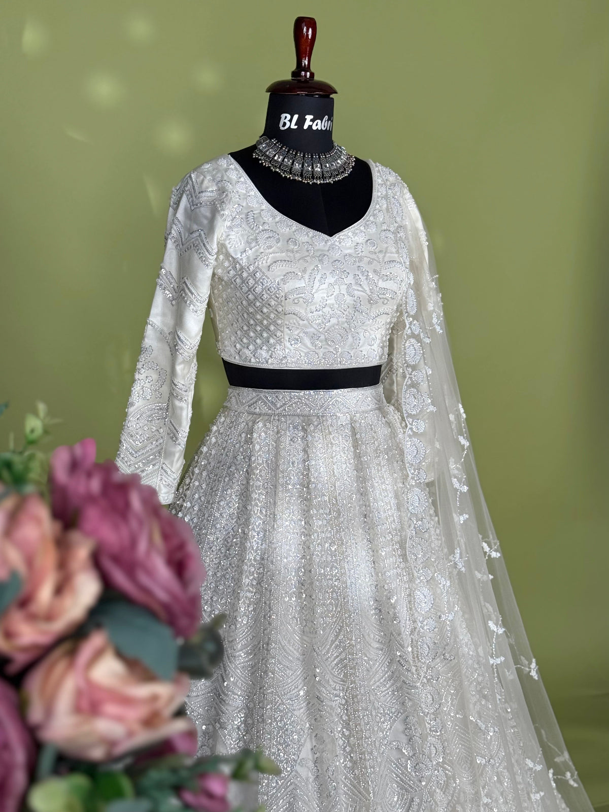 White color Hand Embroidery work Designer Lehenga Choli for Wedding Function BL1591