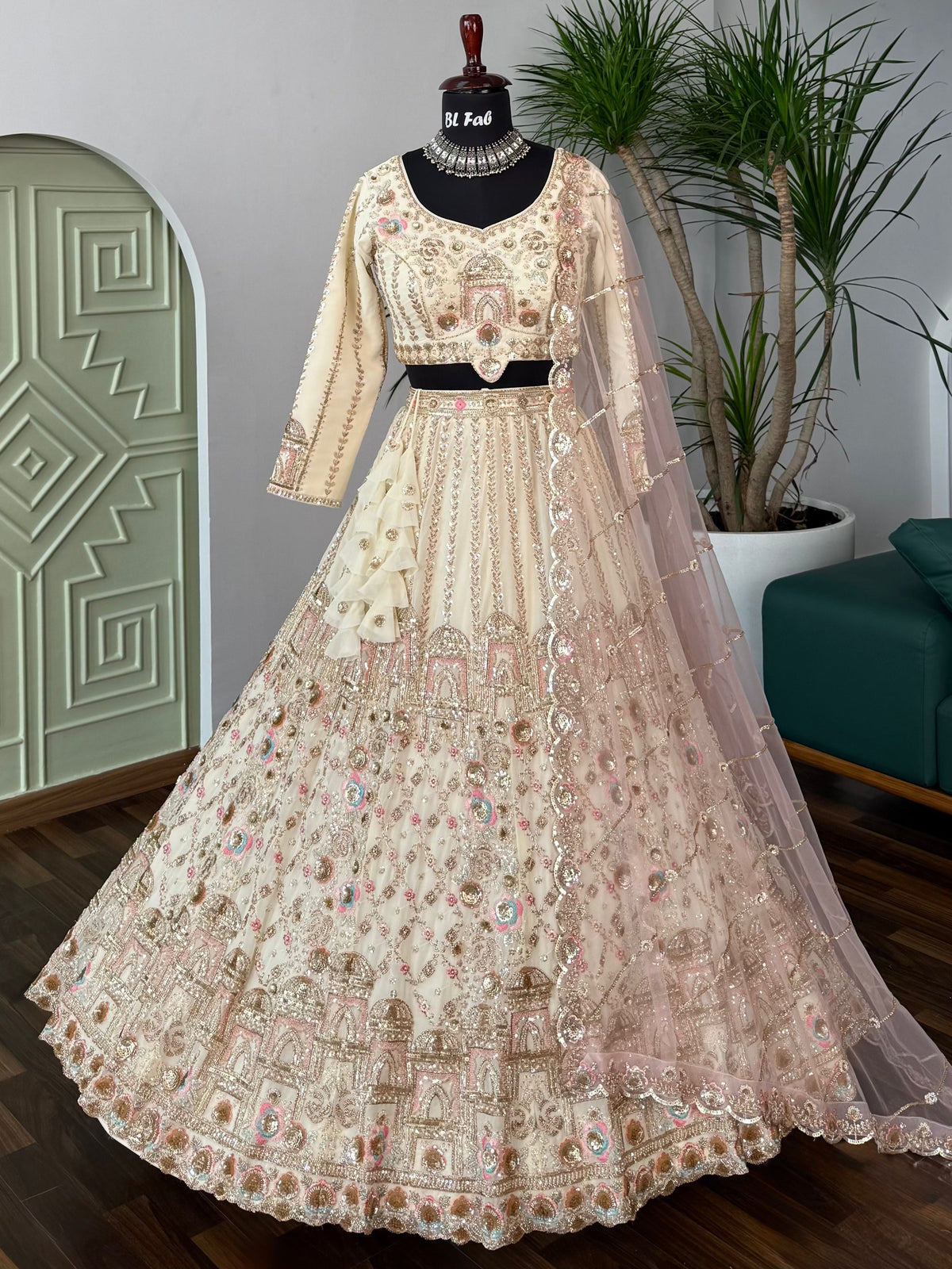 Off white color Hand Embroidery work Designer Lehenga Choli for Wedding Function BL1625