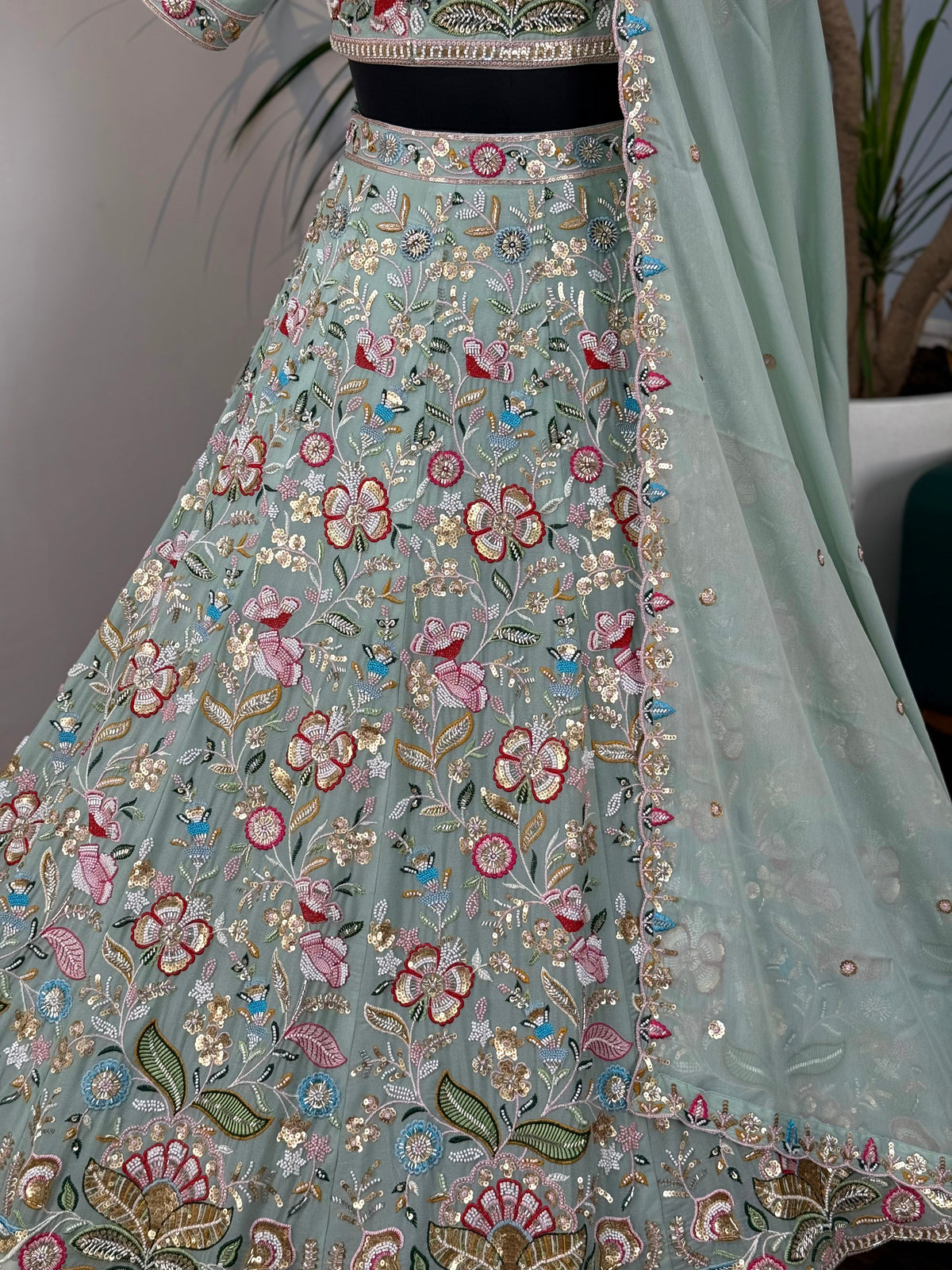 Pastal Green color Hand Embroidery work Designer Lehenga Choli for Wedding Function BL1599
