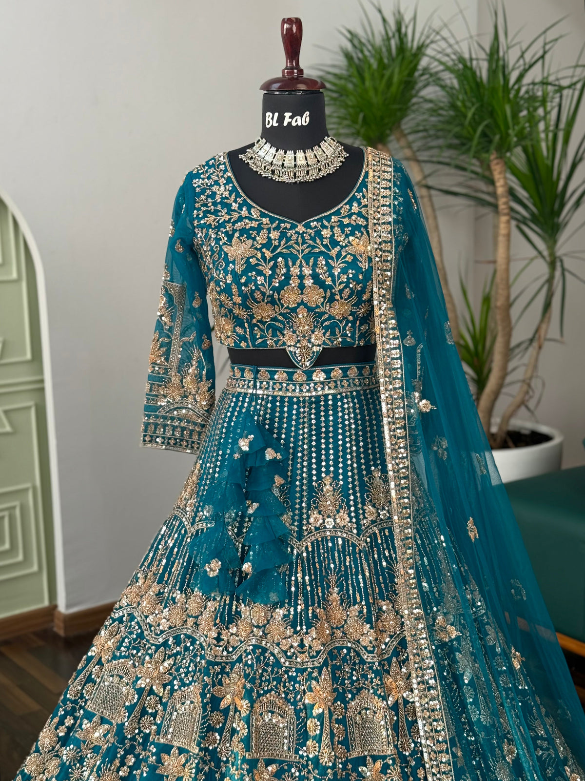 Firozi color Hand Embroidery work Designer Lehenga Choli for Wedding Function BL1616
