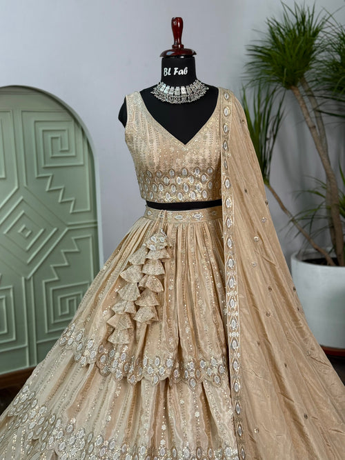 Golden color Sequence Embroidery work Designer Lehenga Choli BL1622