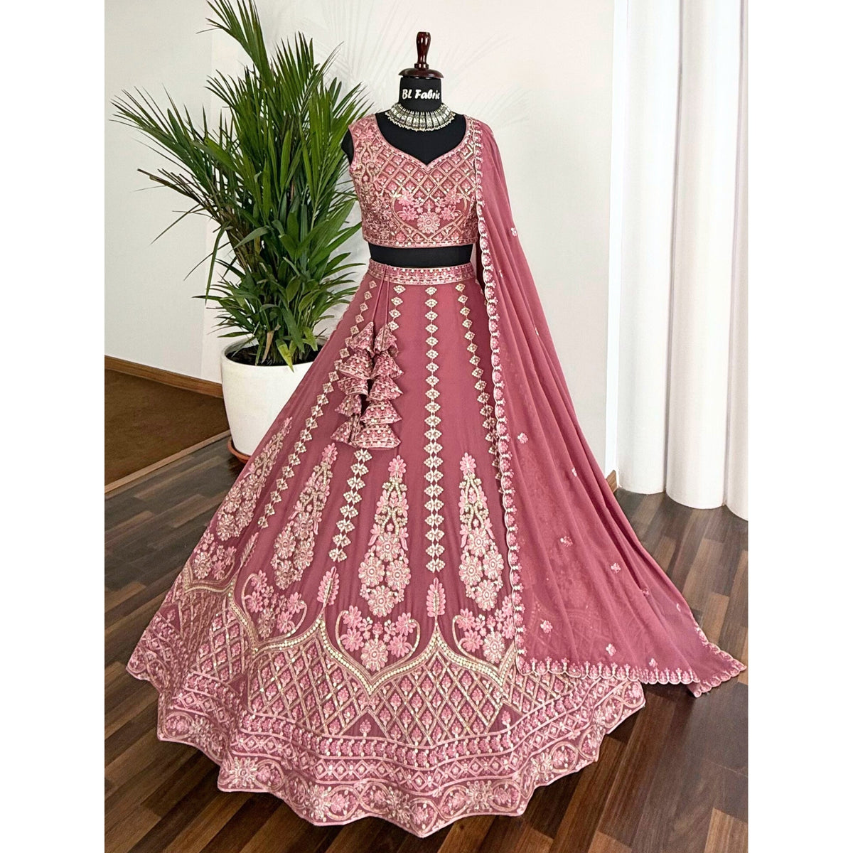 Rosy Pink Embroidery work Designer Lehenga Choli BL1585