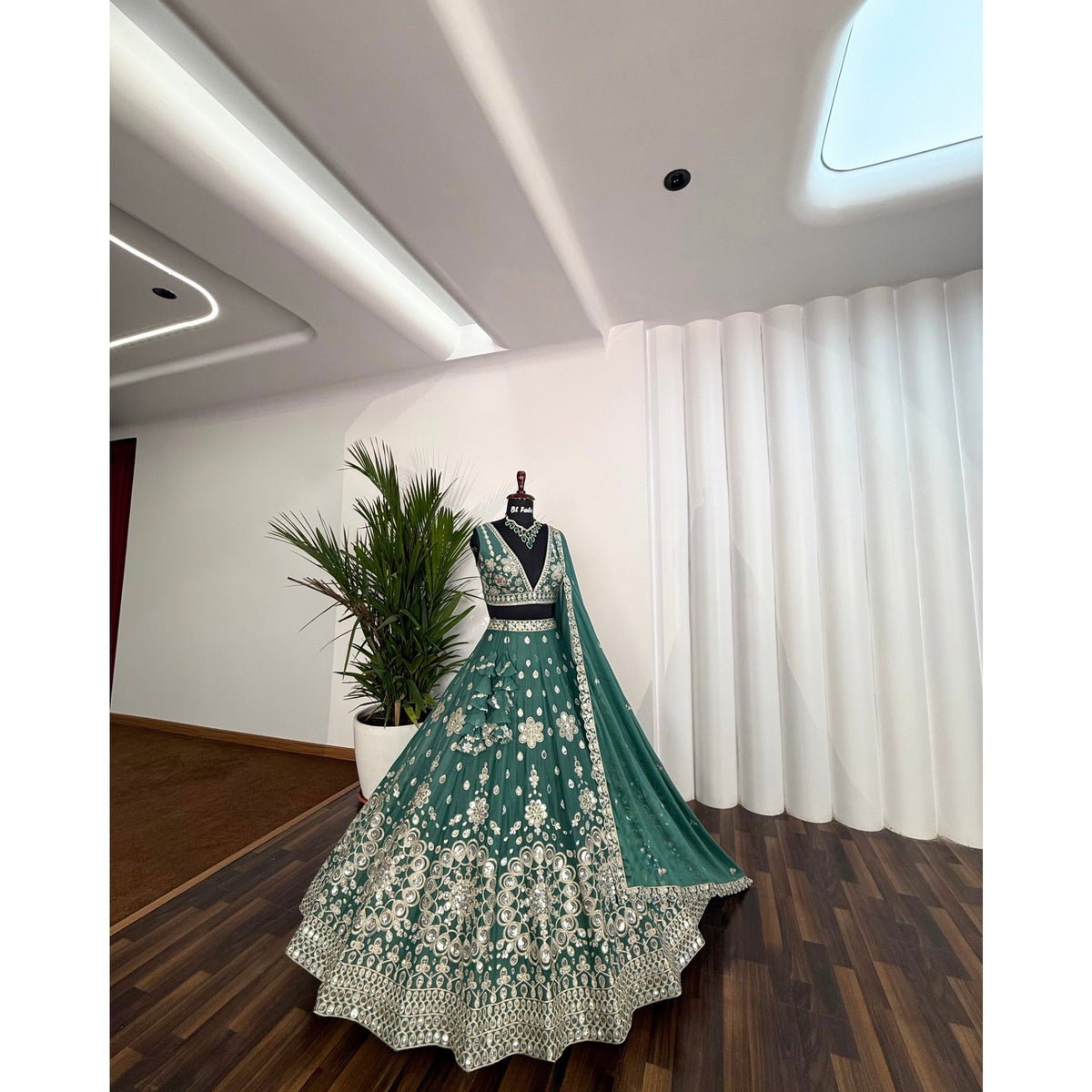 Mid Green color Sequence Embroidery work Designer Lehenga Choli BL1588