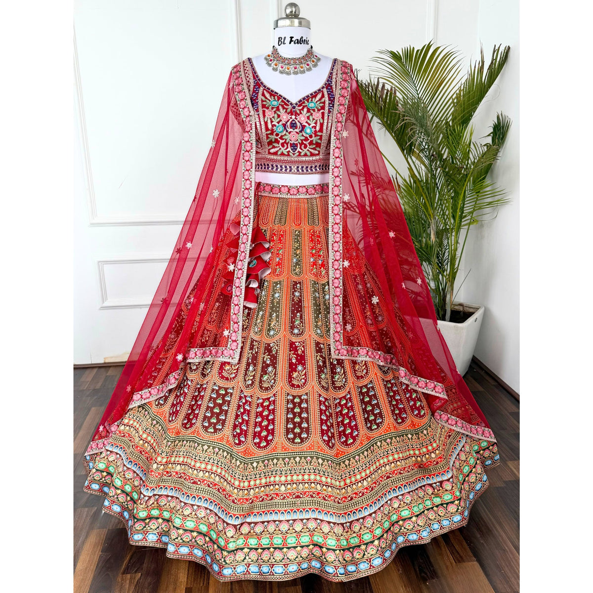 Multi color Sequence & Thread Embroidery work Designer Lehenga with Maroon choli for Any Function BL1482_jacard