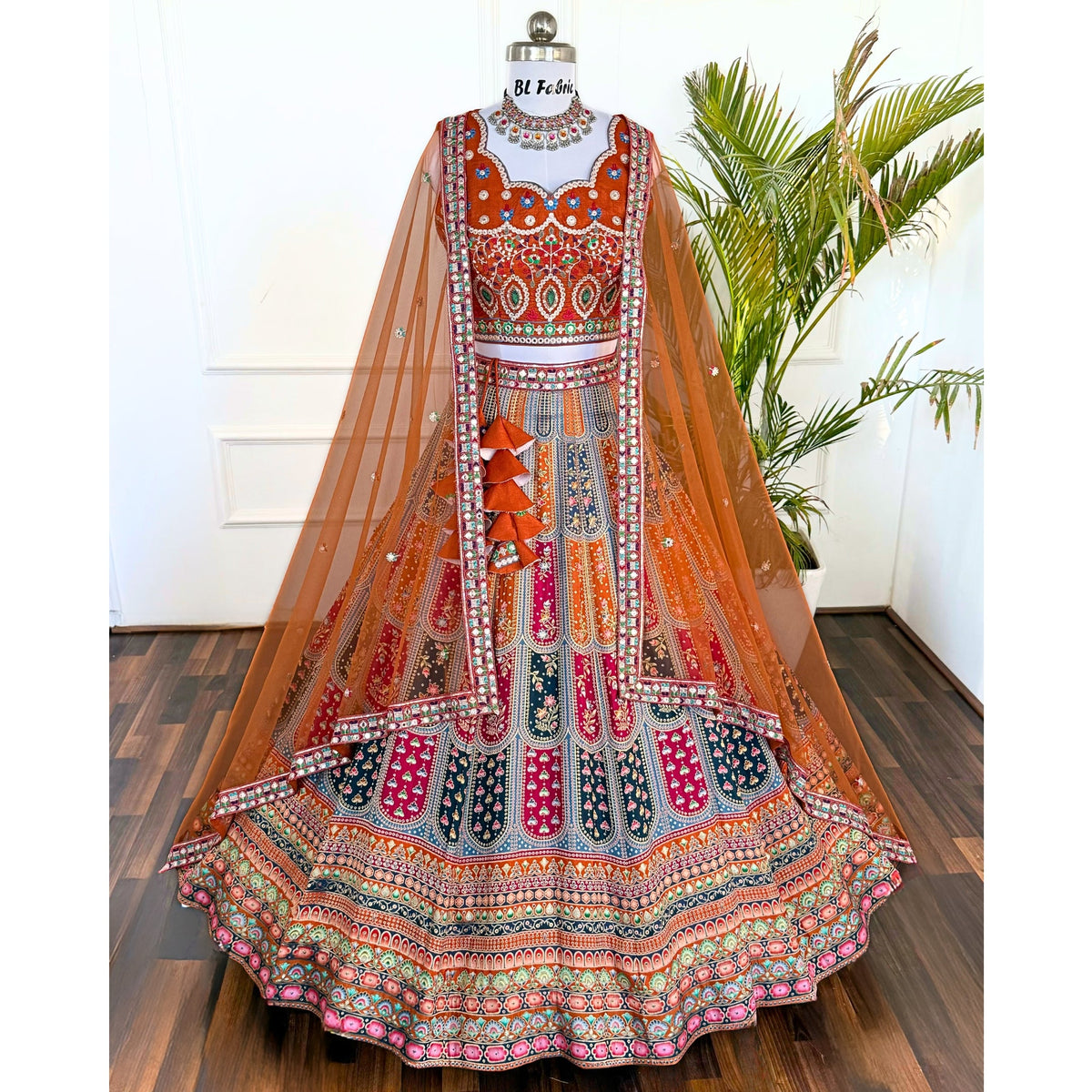 Multi color Sequence & Thread Embroidery work Designer Lehenga with Orange choli for Any Function BL1488_Jacard_Orange