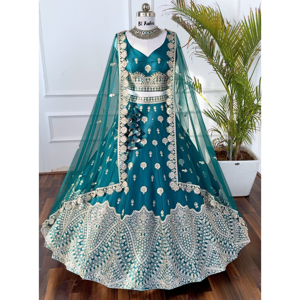 Mid Green color Sequence Thread work Designer Wedding Lehenga Choli For Wedding Function BL1489