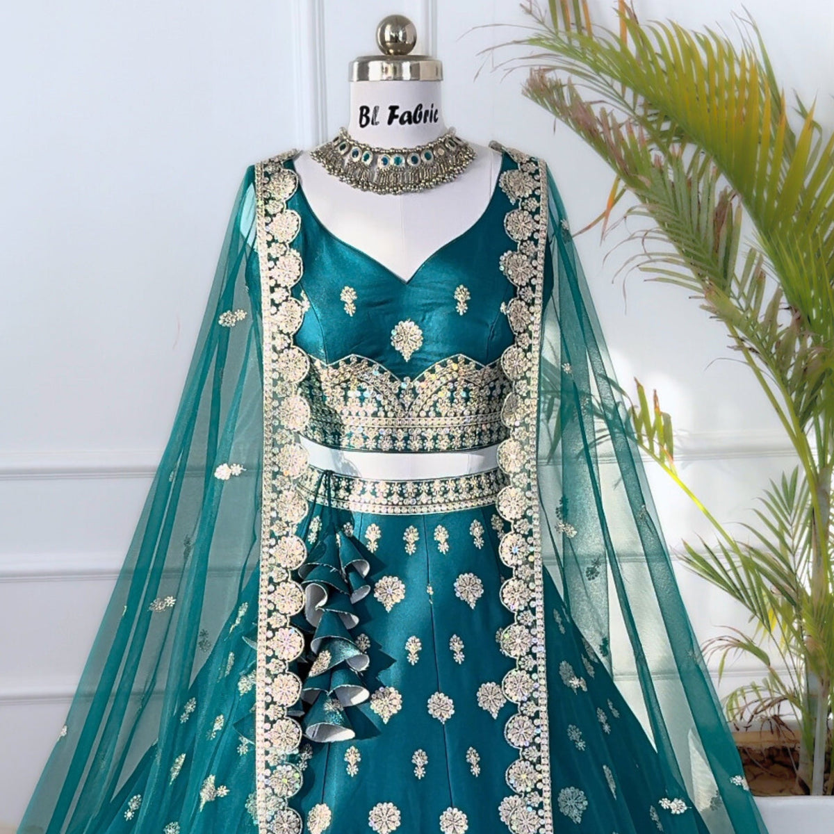 Mid Green color Sequence Thread work Designer Wedding Lehenga Choli For Wedding Function BL1489